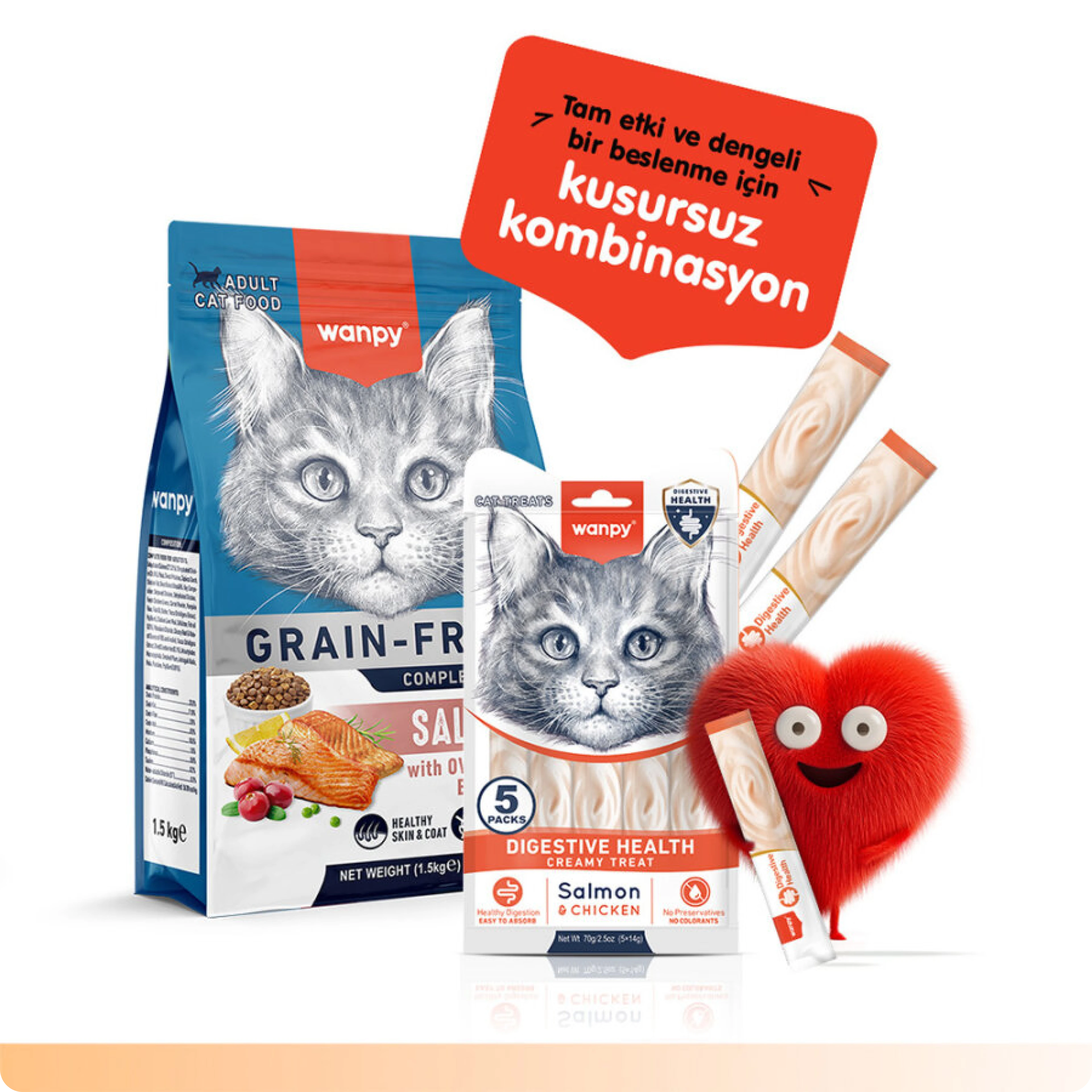 Wanpy Digestive Health Somonlu ve Tavuklu Sindirim Desteği Krema Kedi Ödül Maması 14 gr (5'li)