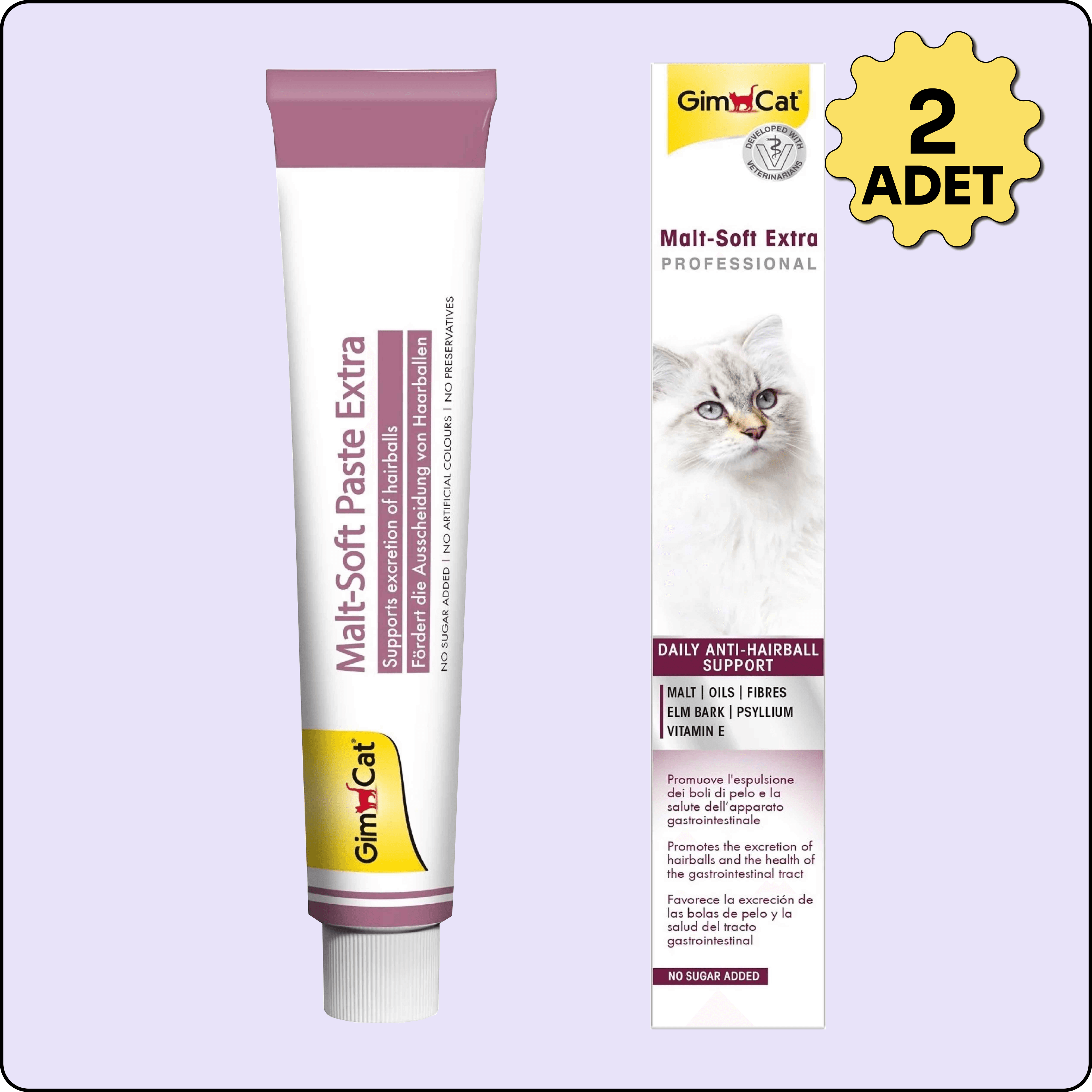GimCat Malt-Soft Extra Tüy Yumağı Önleyici Kedi Macunu 100 gr 2 Adet
