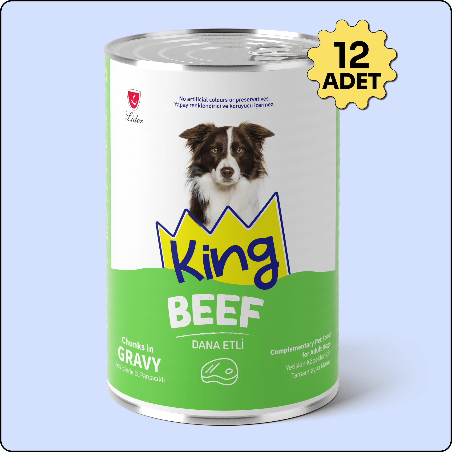 King Sos İçerisinde Et Parçacıklı Dana Etli Köpek Konservesi 400 gr 12 Adet