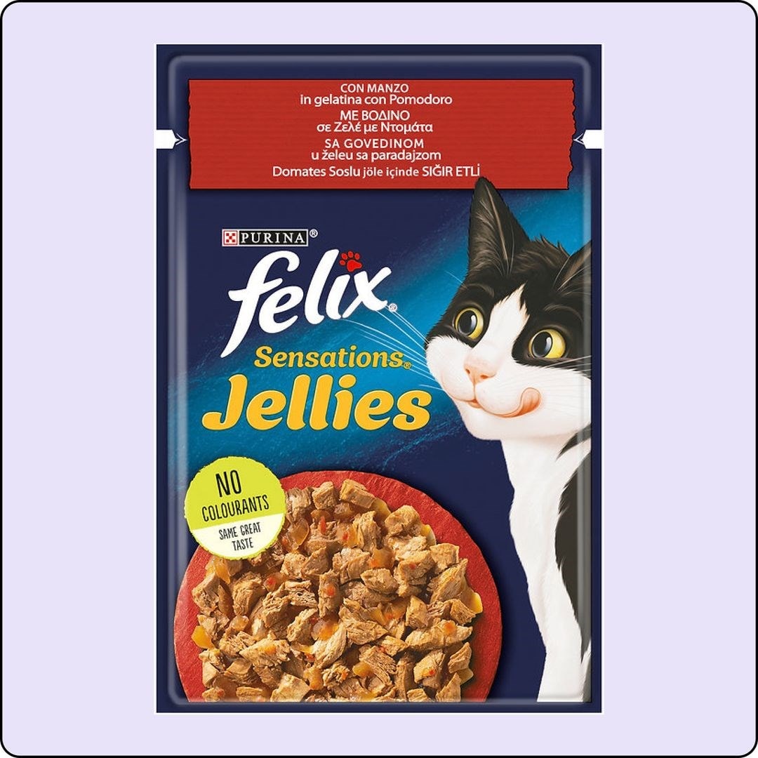 Felix Pouch Jöle İçinde Sığır Etli ve Domatesli Yetişkin Kedi Konservesi 85 gr 26'lı