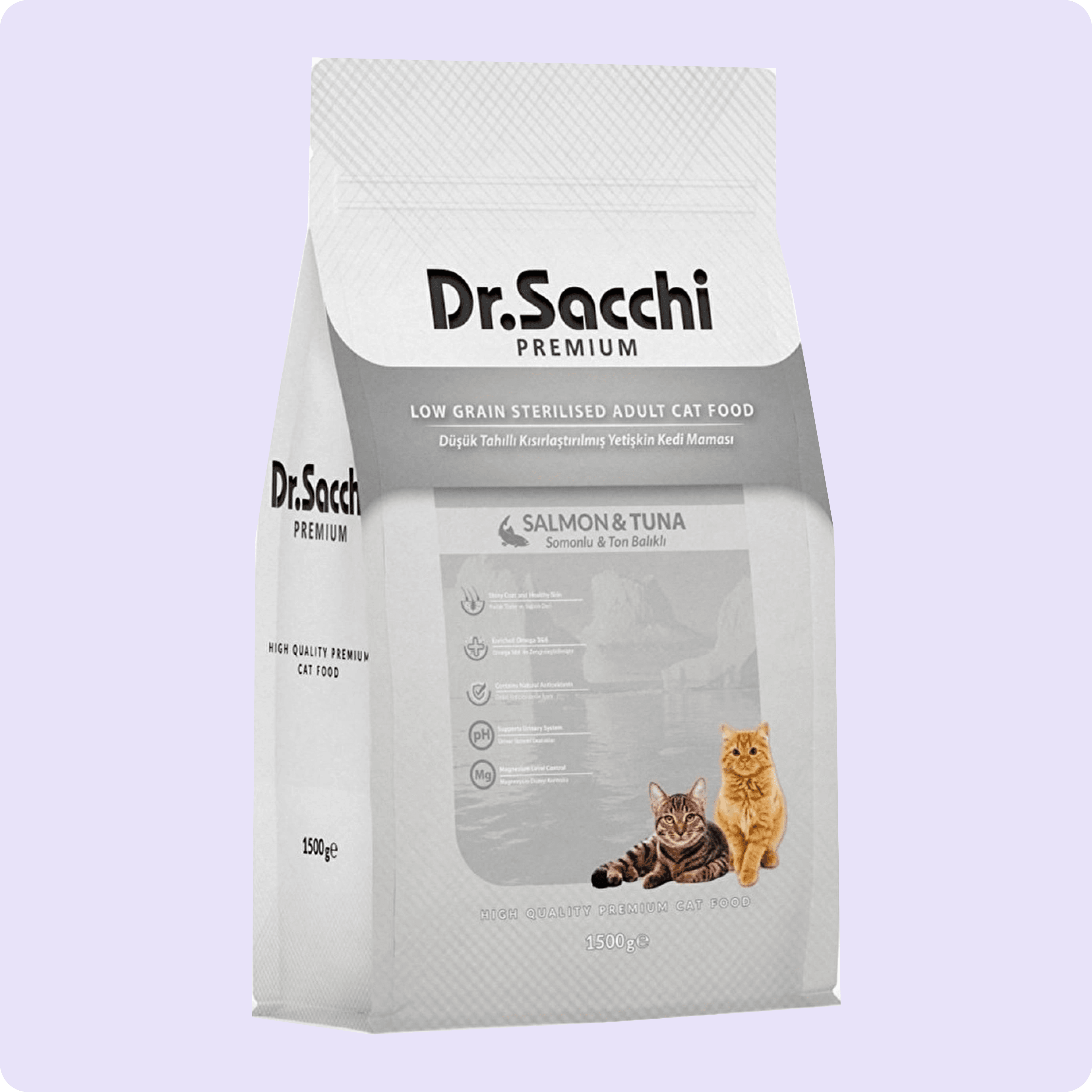 Dr. Sacchi Premium Somonlu ve Ton Balıklı Düşük Tahıllı Kısırlaştırılmış Kedi Maması 10 kg