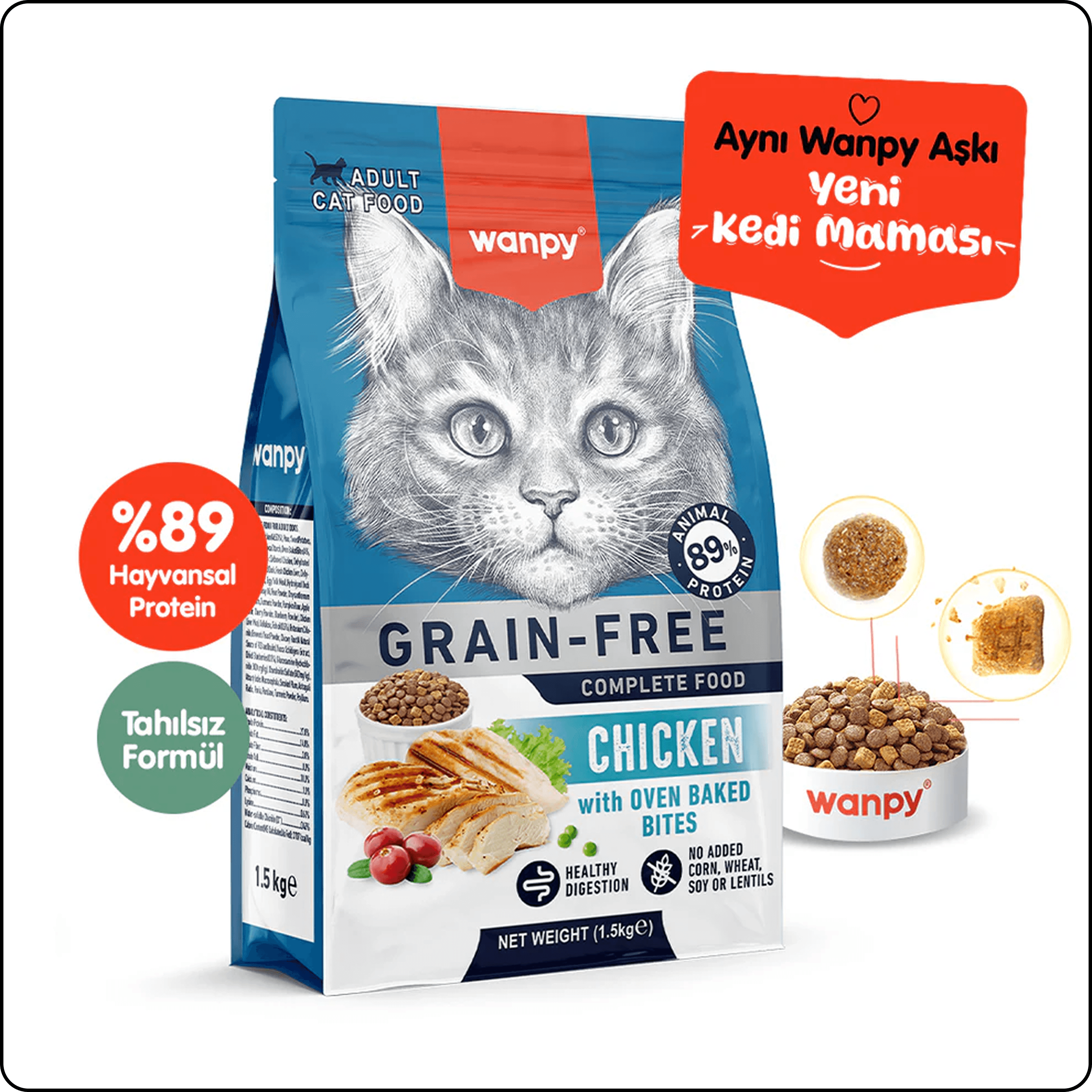 Wanpy Tavuklu Tahılsız Yetişkin Kedi Maması 1.5 kg