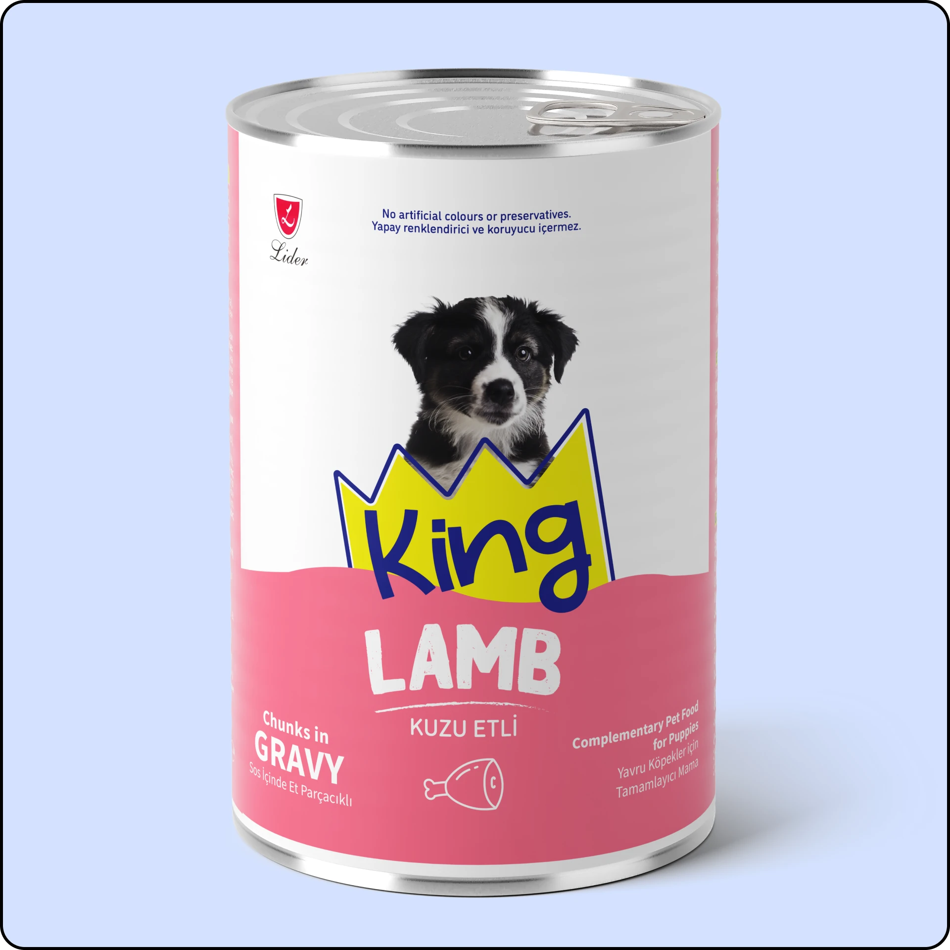 King Sos İçerisinde Et Parçacıklı Kuzu Etli Yavru Köpek Konservesi 400 gr