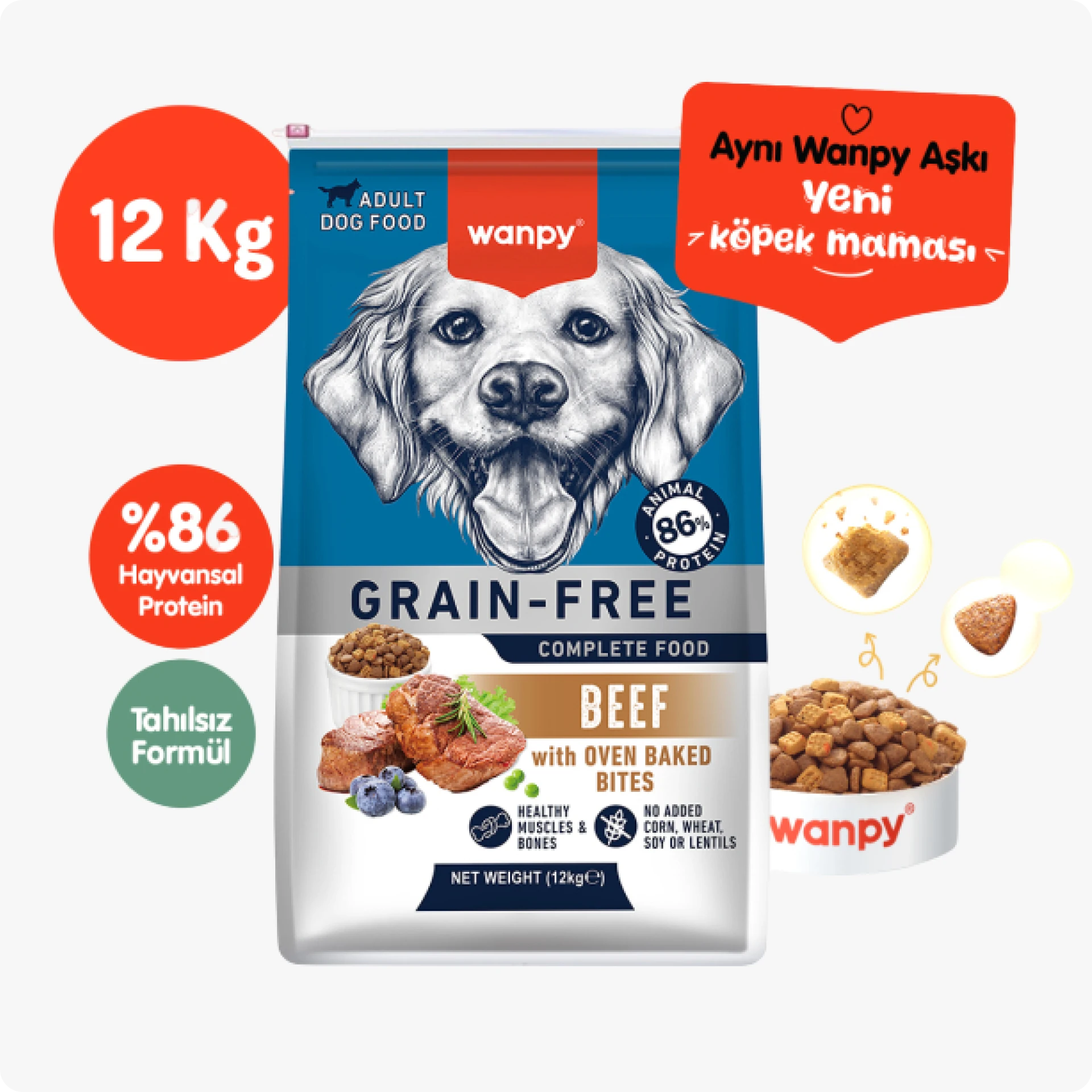 Wanpy Tahılsız Sığır Etli Yetişkin Köpek Maması 12 kg