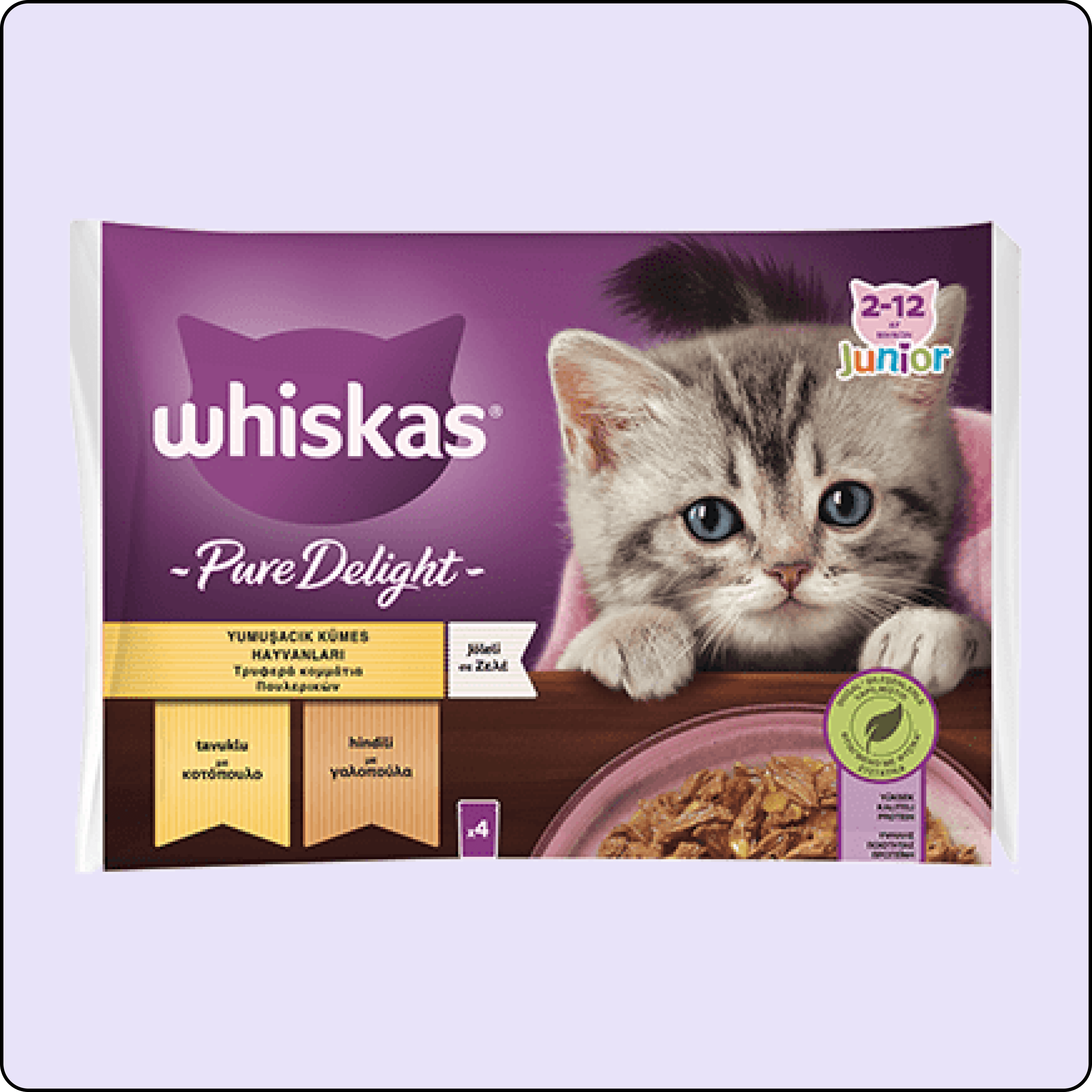 Whiskas Pouch Pure Delight Jöle İçinde Tavuklu ve Hindili Yavru Kedi Konservesi 85 gr (4'lü)