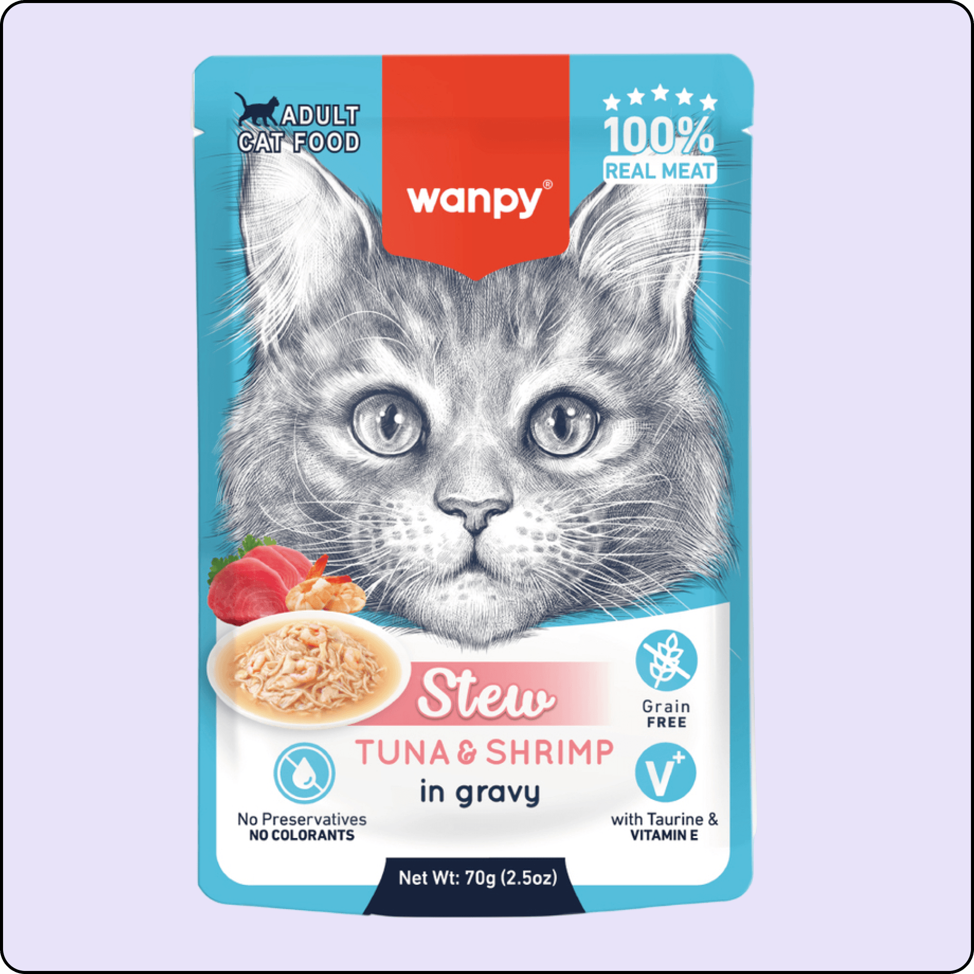 Wanpy Stew Sos İçinde Ton Balıklı ve Karidesli Yetişkin Kedi Konservesi 70 gr