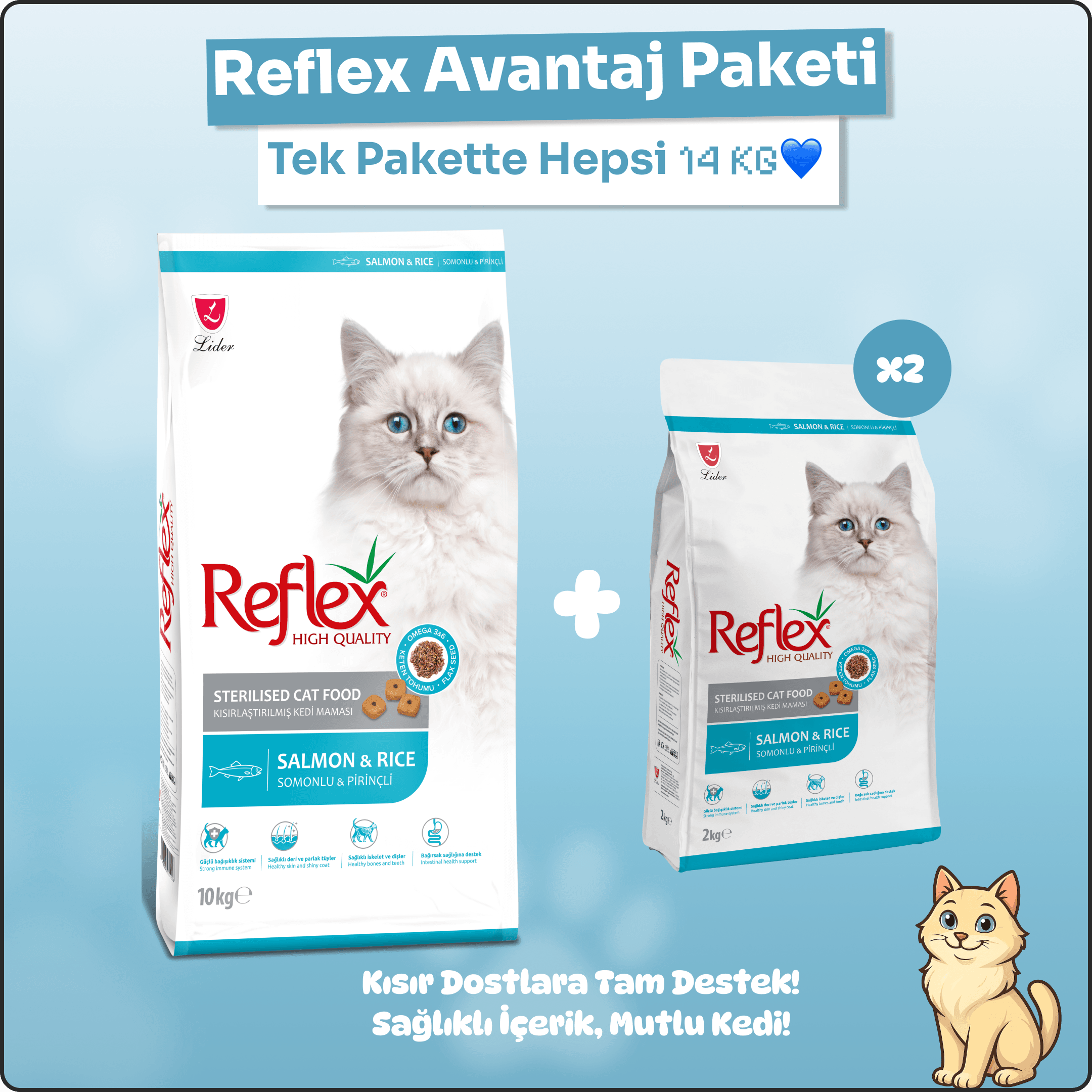 Reflex Somonlu ve Hamsili Yetişkin Kedi Maması 14 kg – Dev Ekonomik Paket!