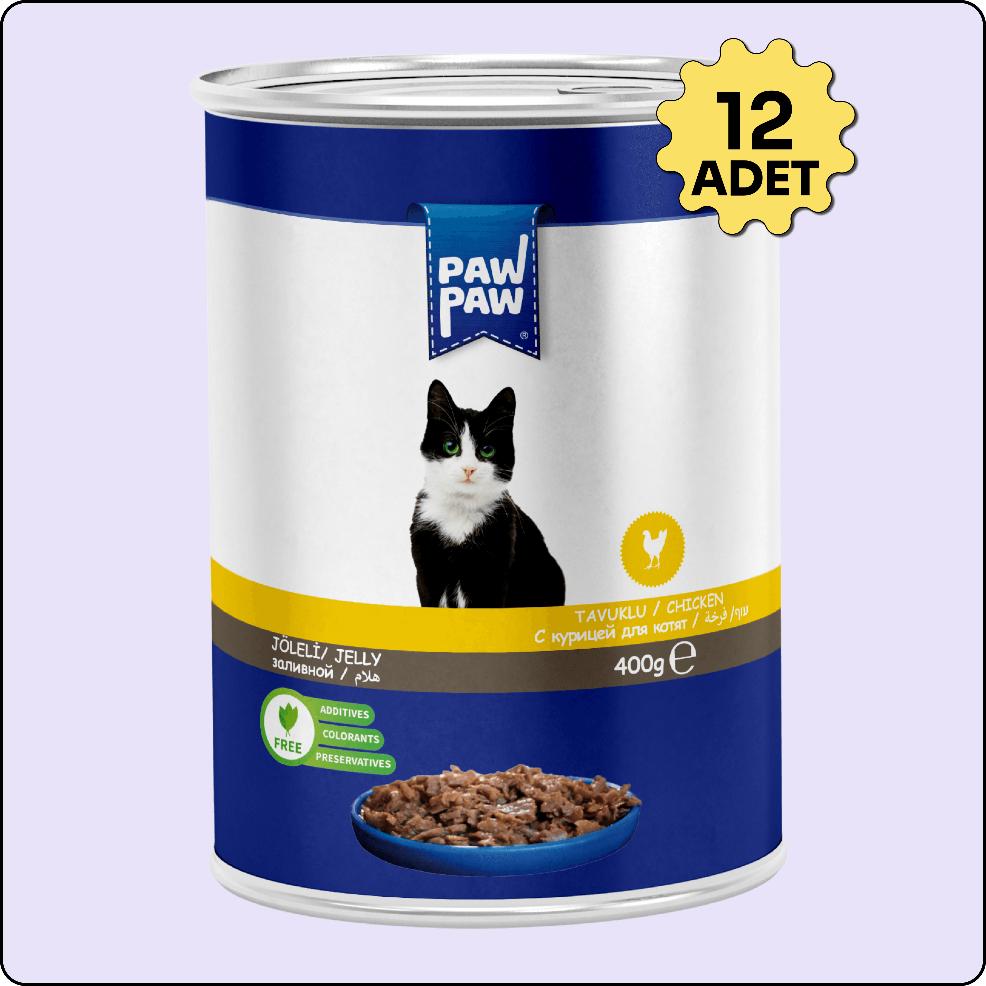 Paw Paw Tavuk Etli Yetişkin Kedi Konserve Maması 400 gr 12 Adet