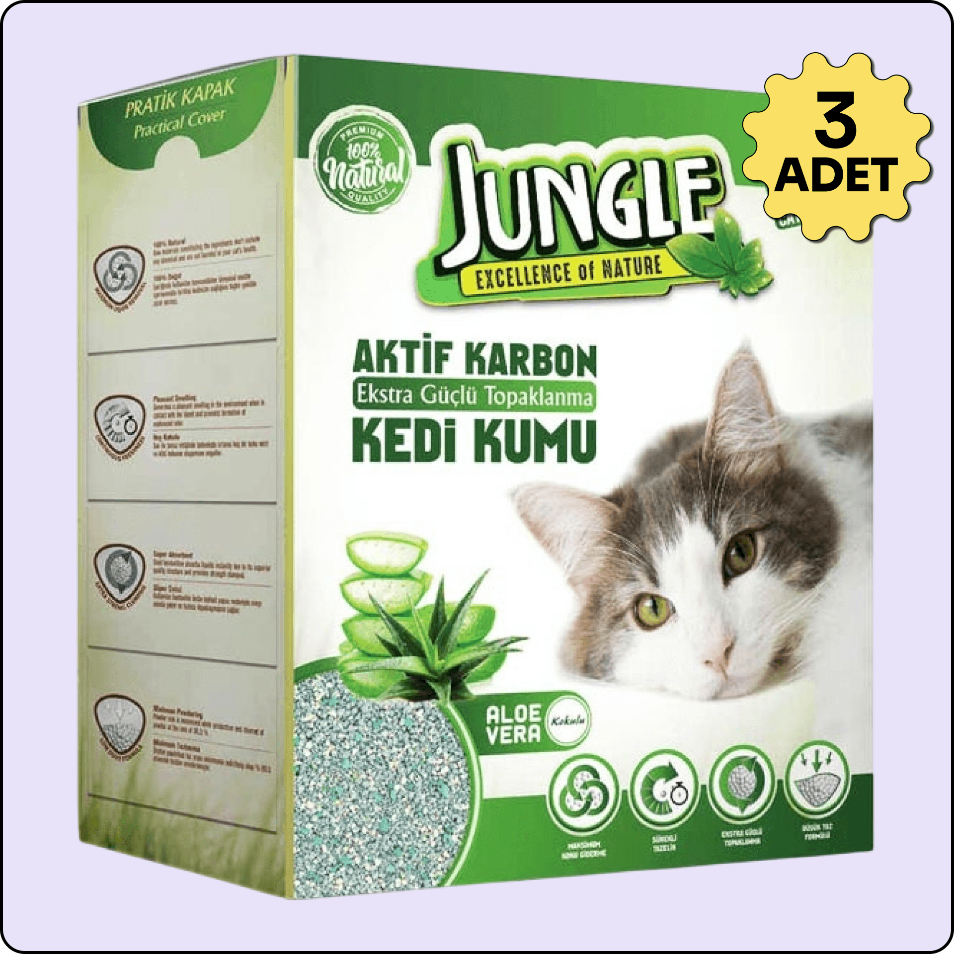 Jungle Aktif Karbon Ve Aloe Veralı Kedi Kumu 6 lt 3'lü