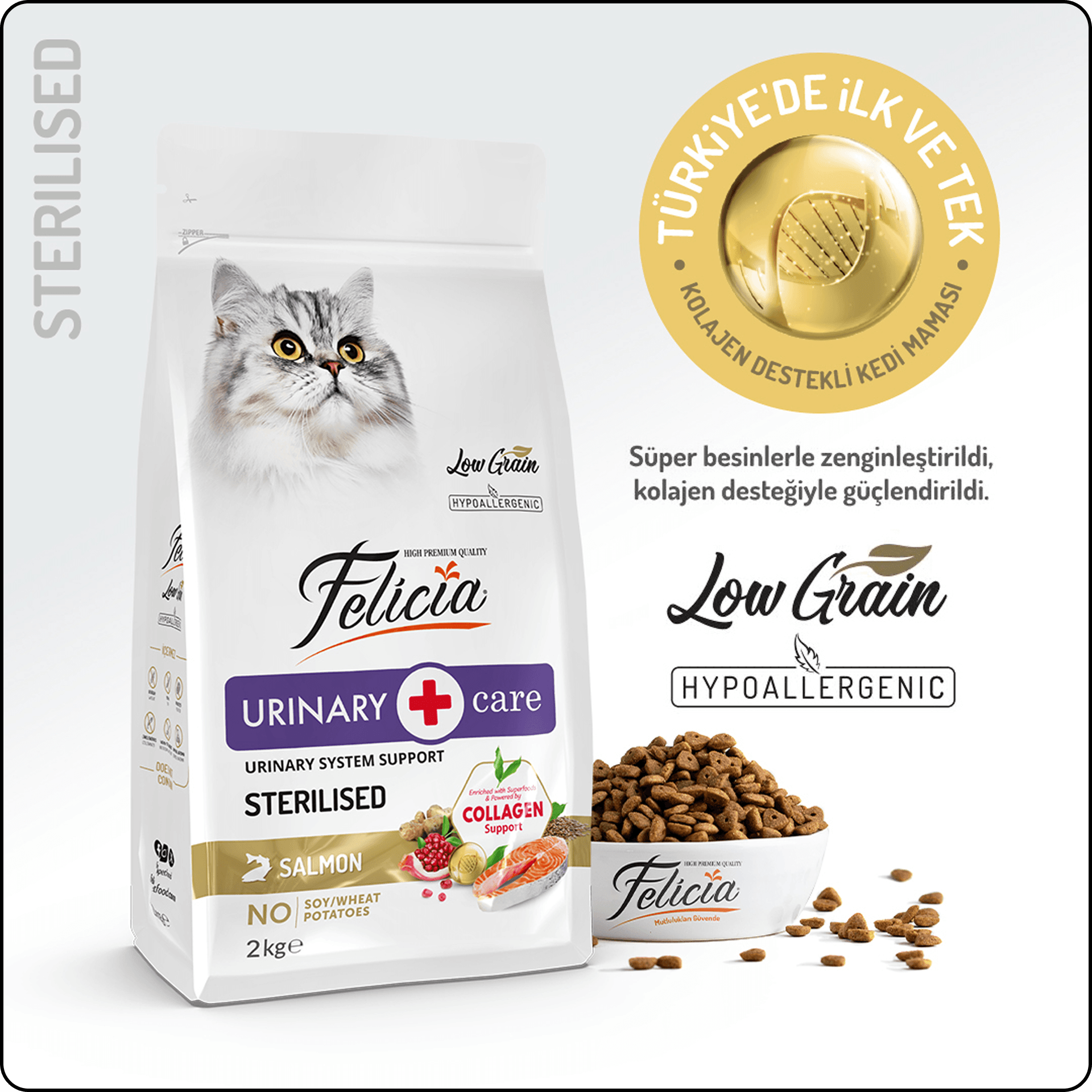 Felicia Hypo-Allergenic Üriner Sağlığı için Somonlu Düşük Tahıllı Kısırlaştırılmış Kedi Maması 2 kg