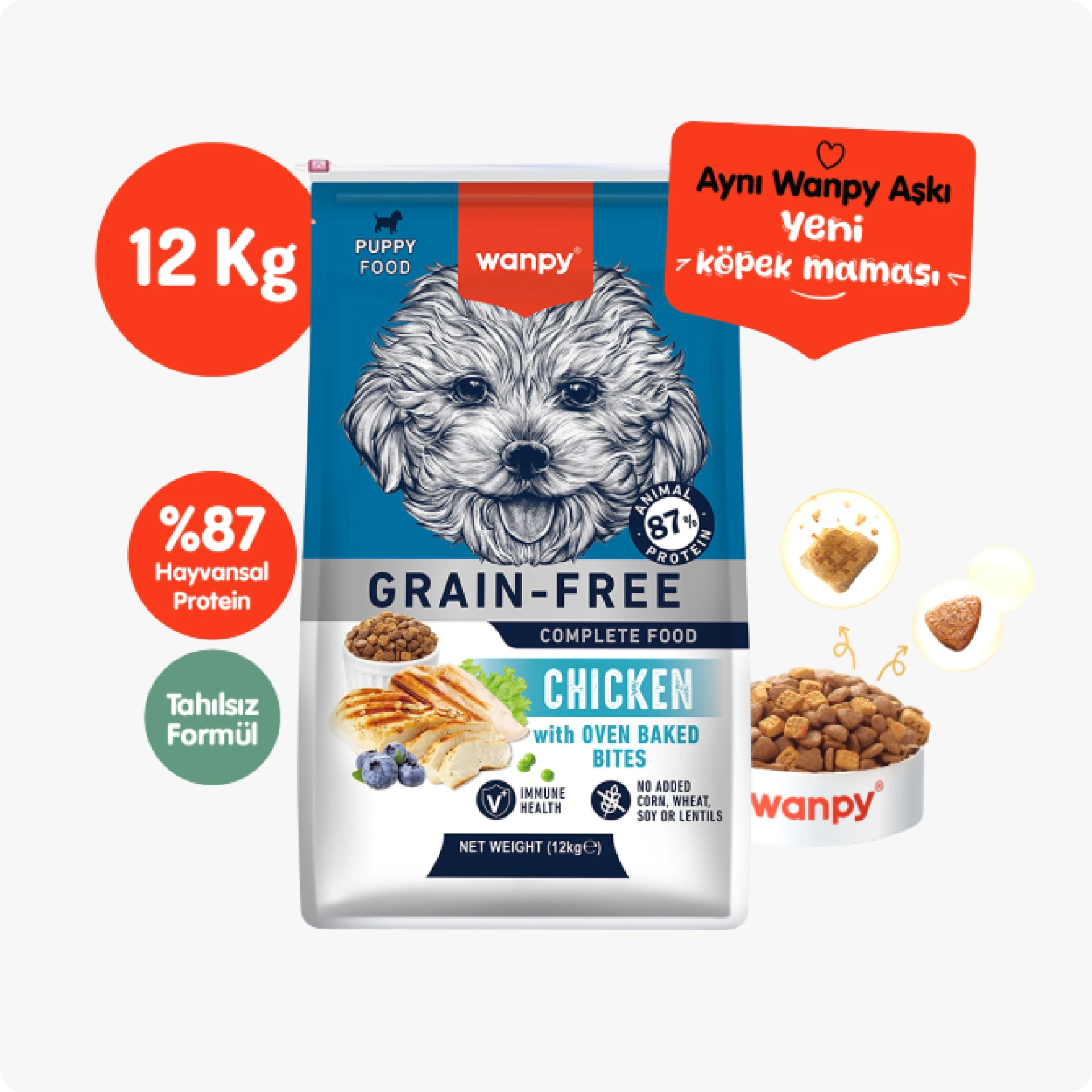 Wanpy Tahılsız Tavuklu Yavru Köpek Maması 12 kg
