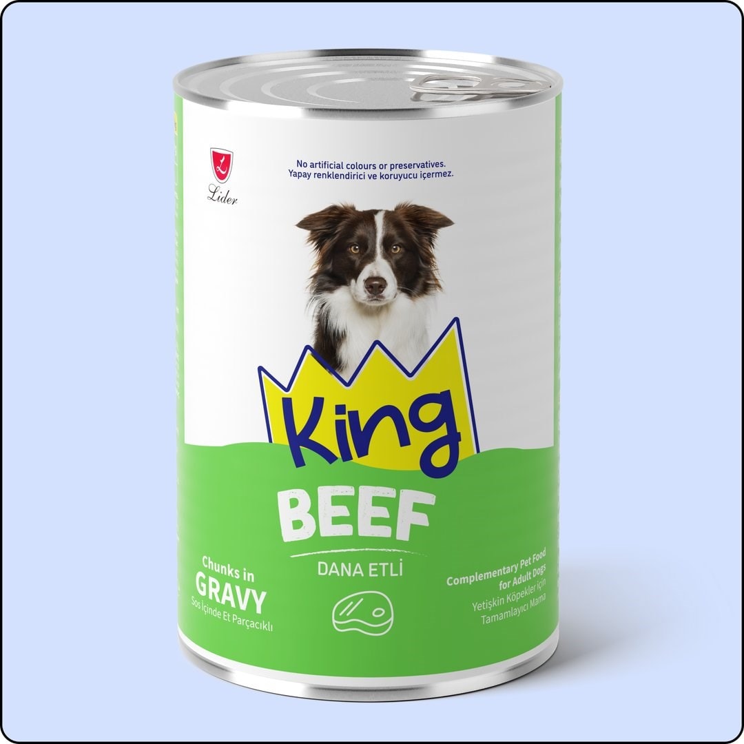 King Sos İçerisinde Et Parçacıklı Dana Etli Köpek Konservesi 400 gr 12 Adet