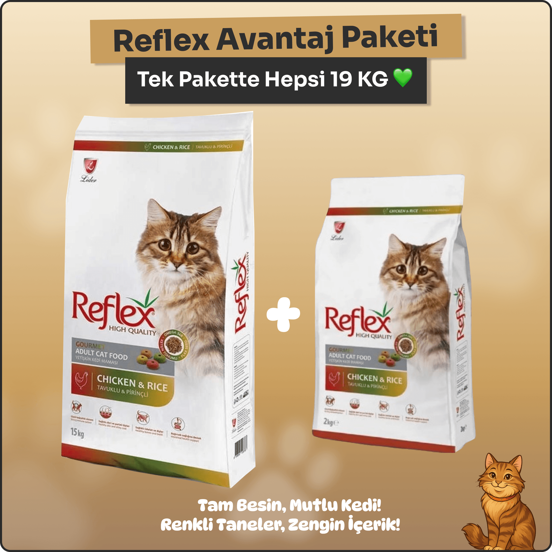 Reflex Multi Color Tavuklu Kuru Kedi Maması 19 kg – Renkli Taneli Dev Ekonomik Paket!