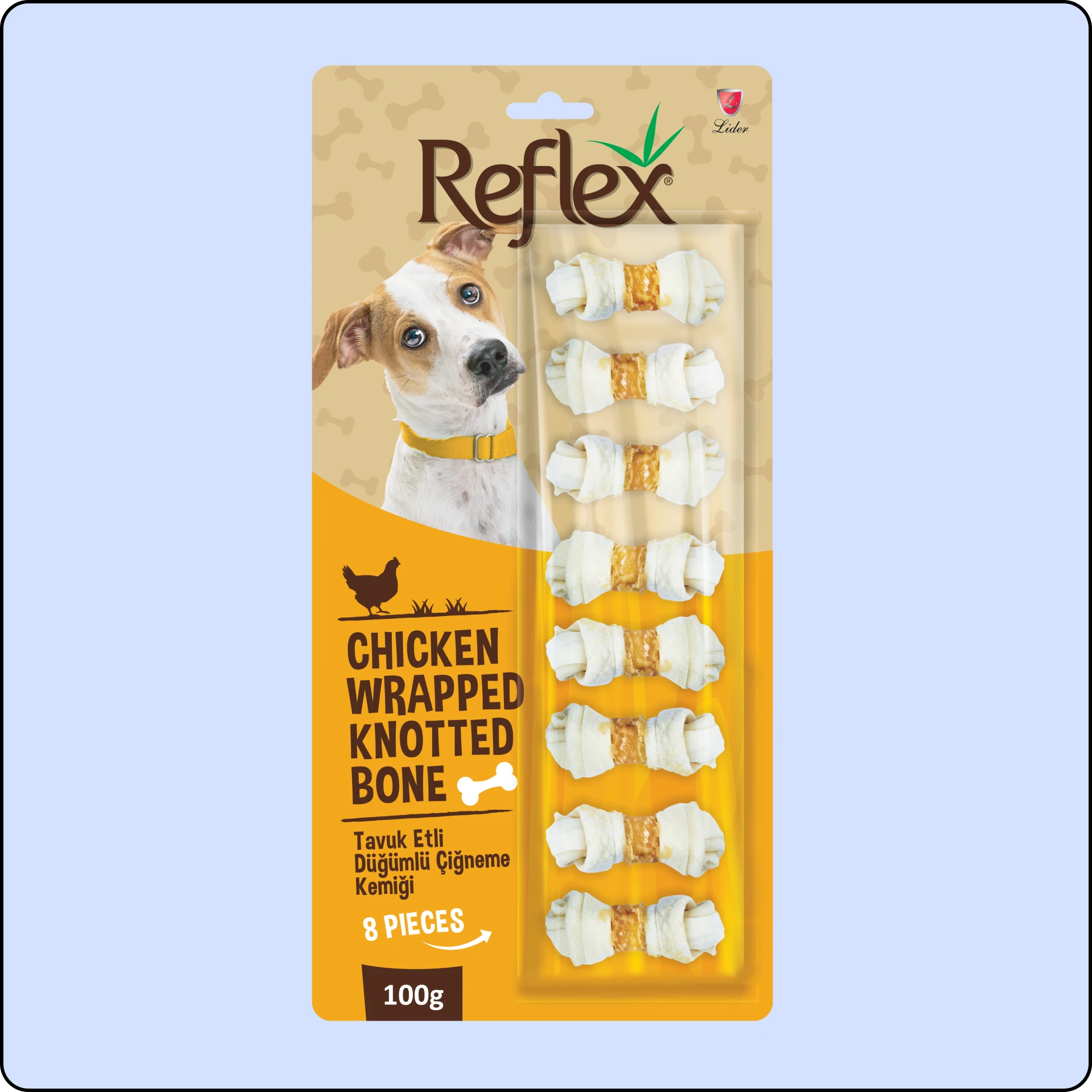 Reflex Tavuk Eti Sargılı Düğümlü Köpek Çiğneme Kemiği 100 gr (8'li)