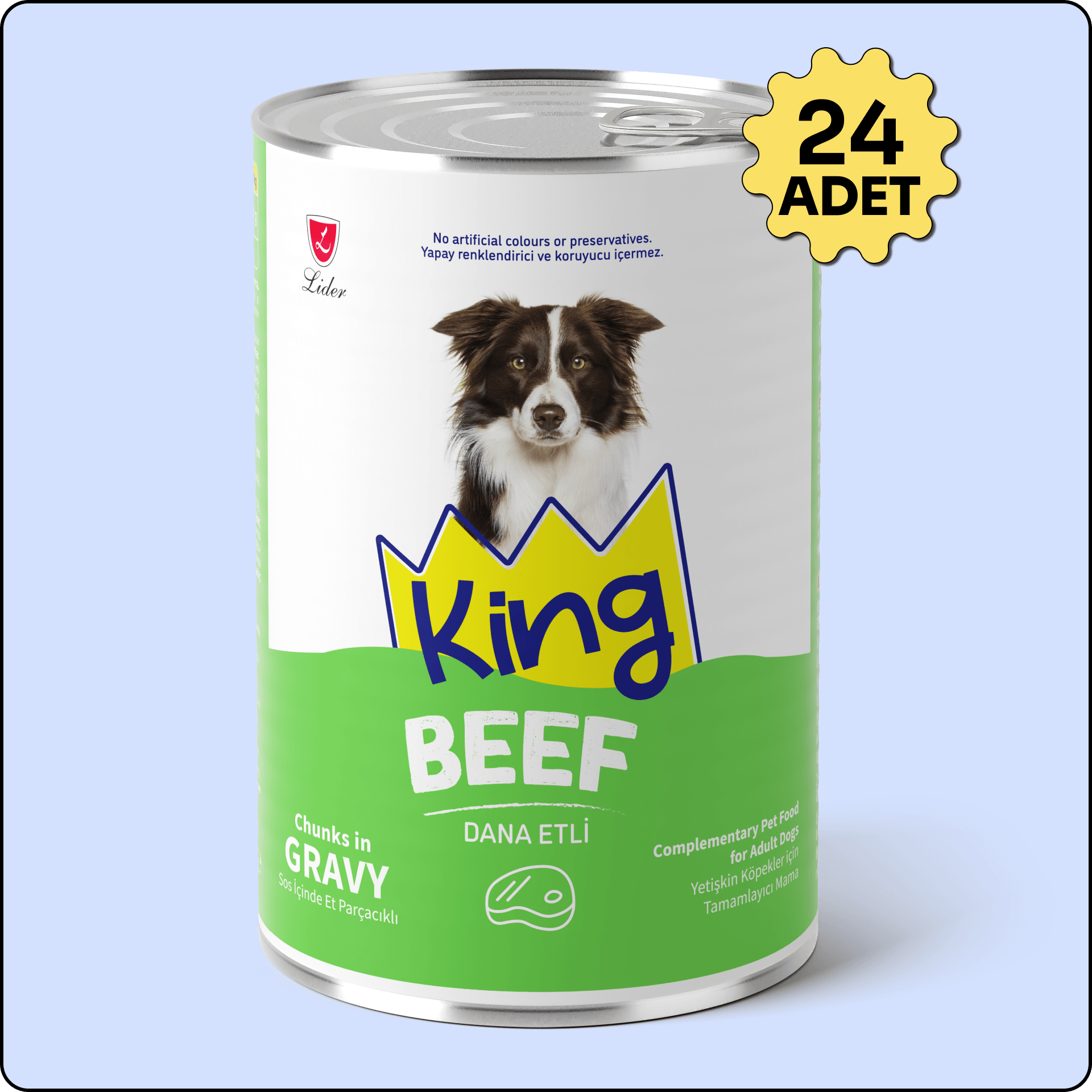 King Sos İçerisinde Et Parçacıklı Dana Etli Köpek Konservesi 400 gr 24 Adet