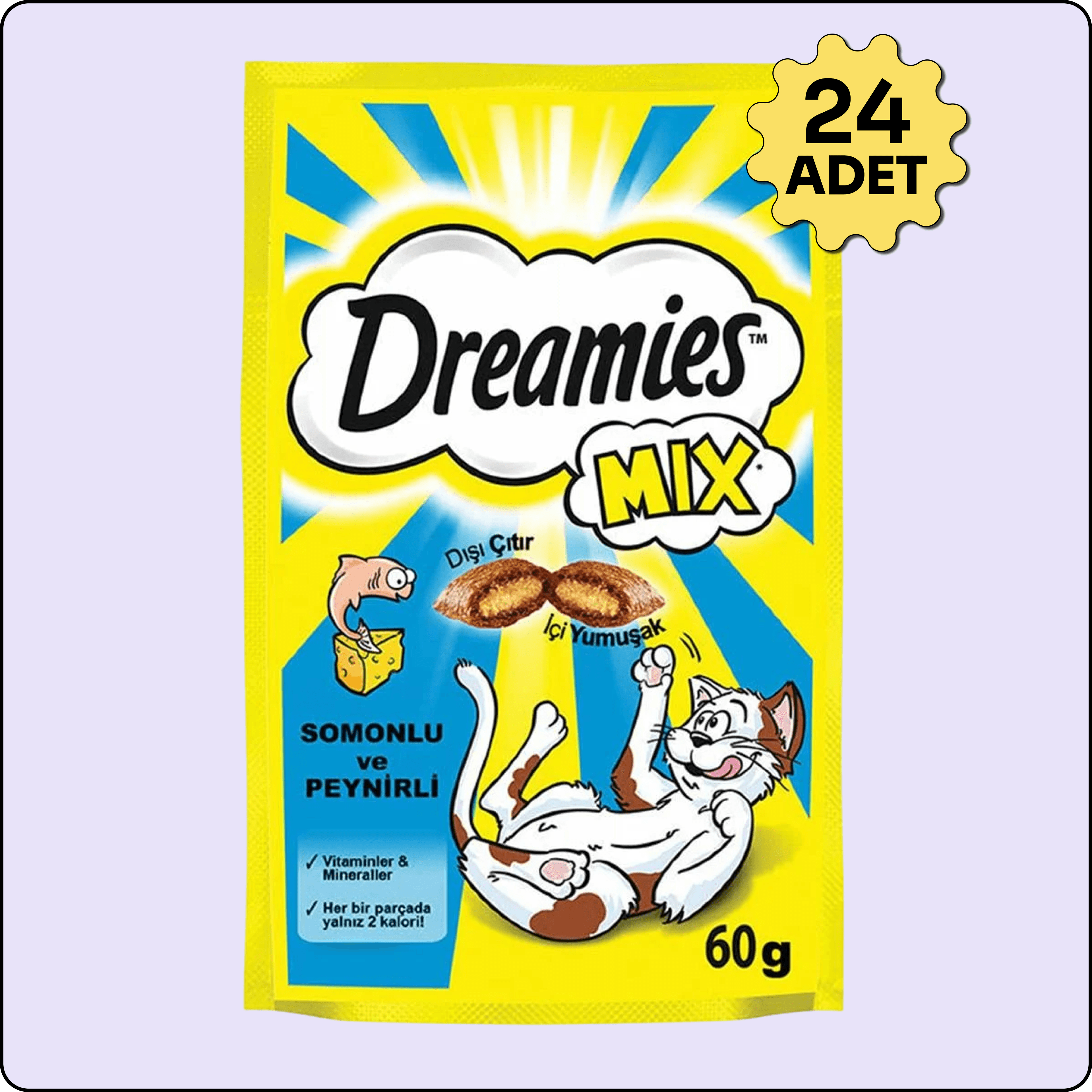 Dreamies Mix İç Dolgulu Somonlu ve Peynirli Kedi Ödül Bisküvisi 60 gr 24 Adet