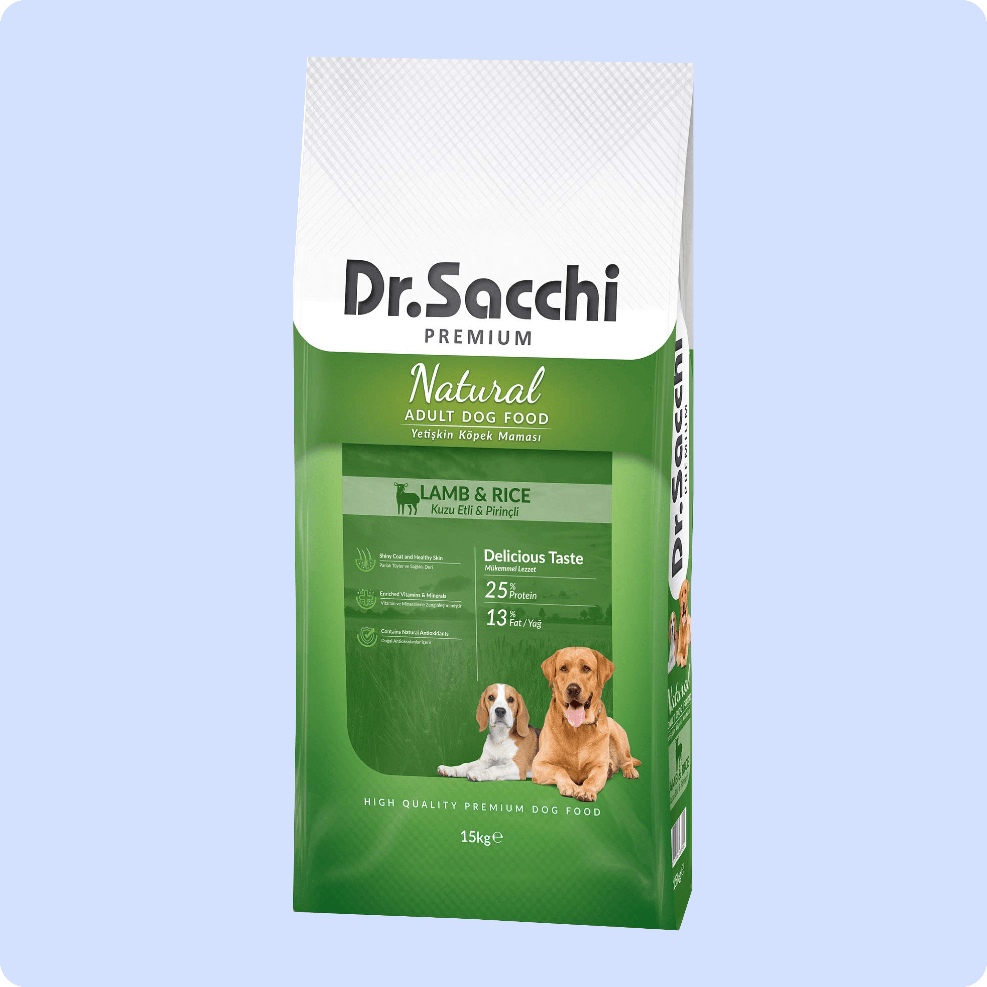 Dr. Sacchi Premium Natural Kuzu Etli ve Pirinçli Yetişkin Köpek Maması 15 kg