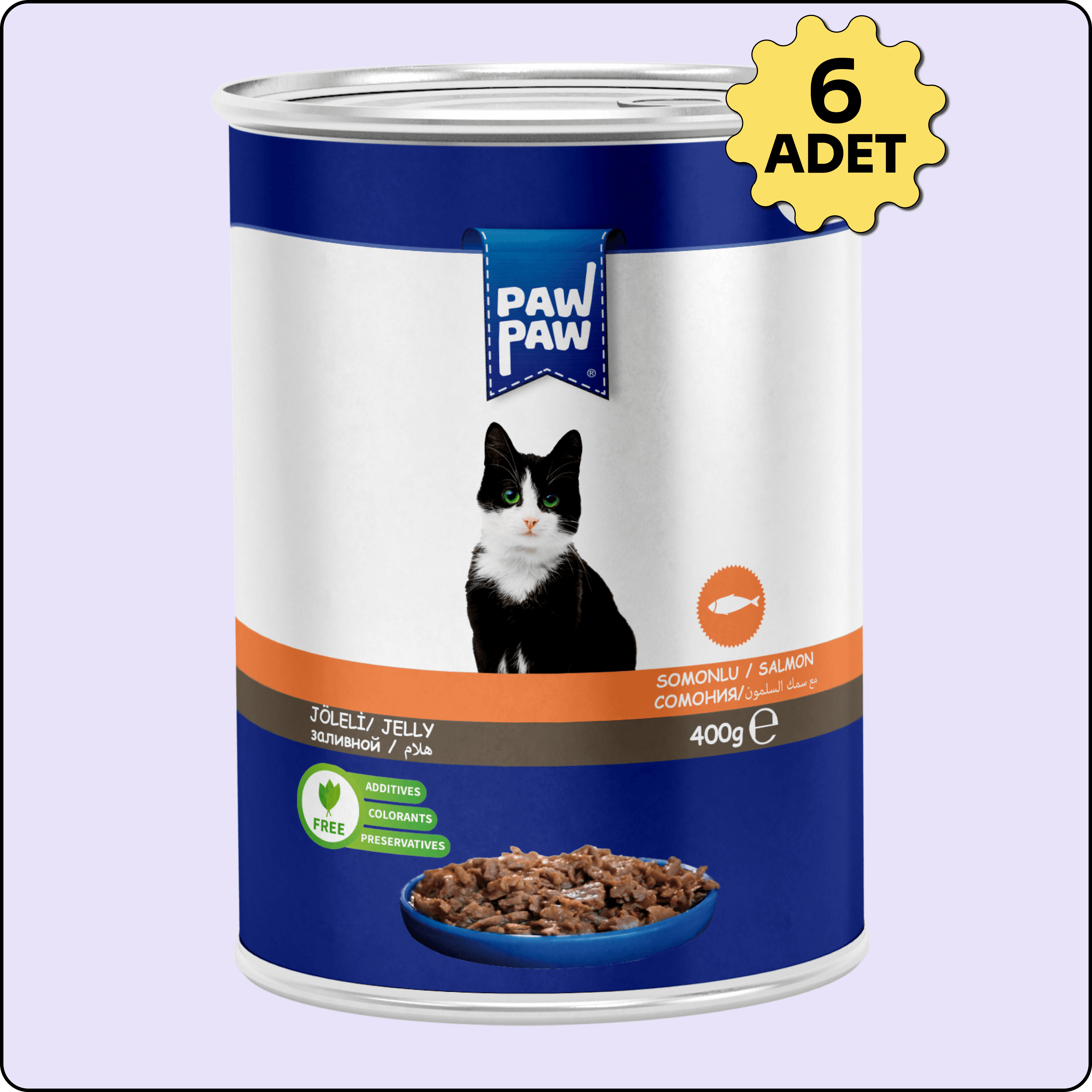 Paw Paw Somonlu Yetişkin Kedi Konserve Maması 400 gr 6 Adet