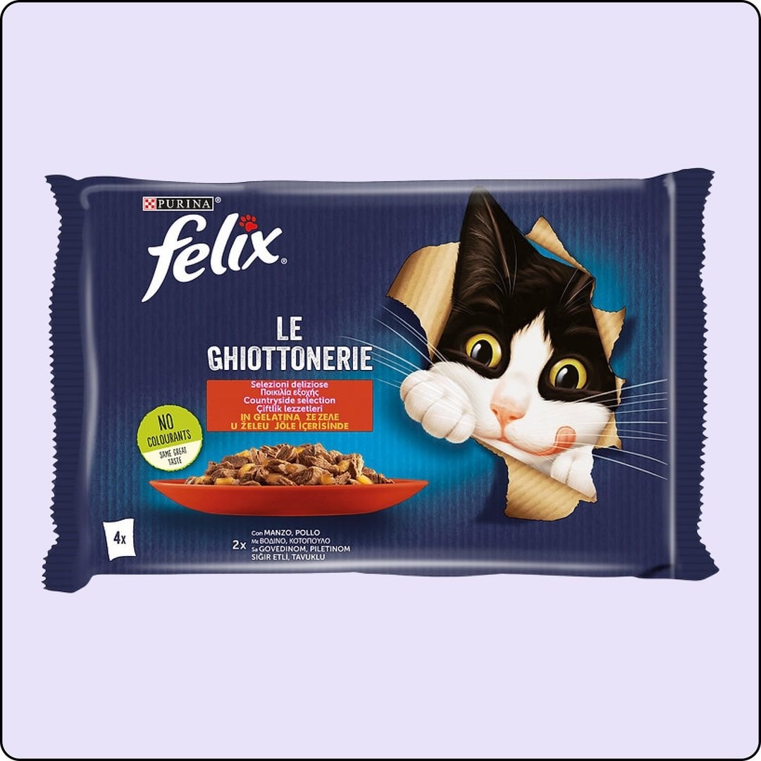 Felix Jöle İçinde Sığır Etli ve Tavuklu Yetişkin Kedi Konservesi 4x85 gr 12'li