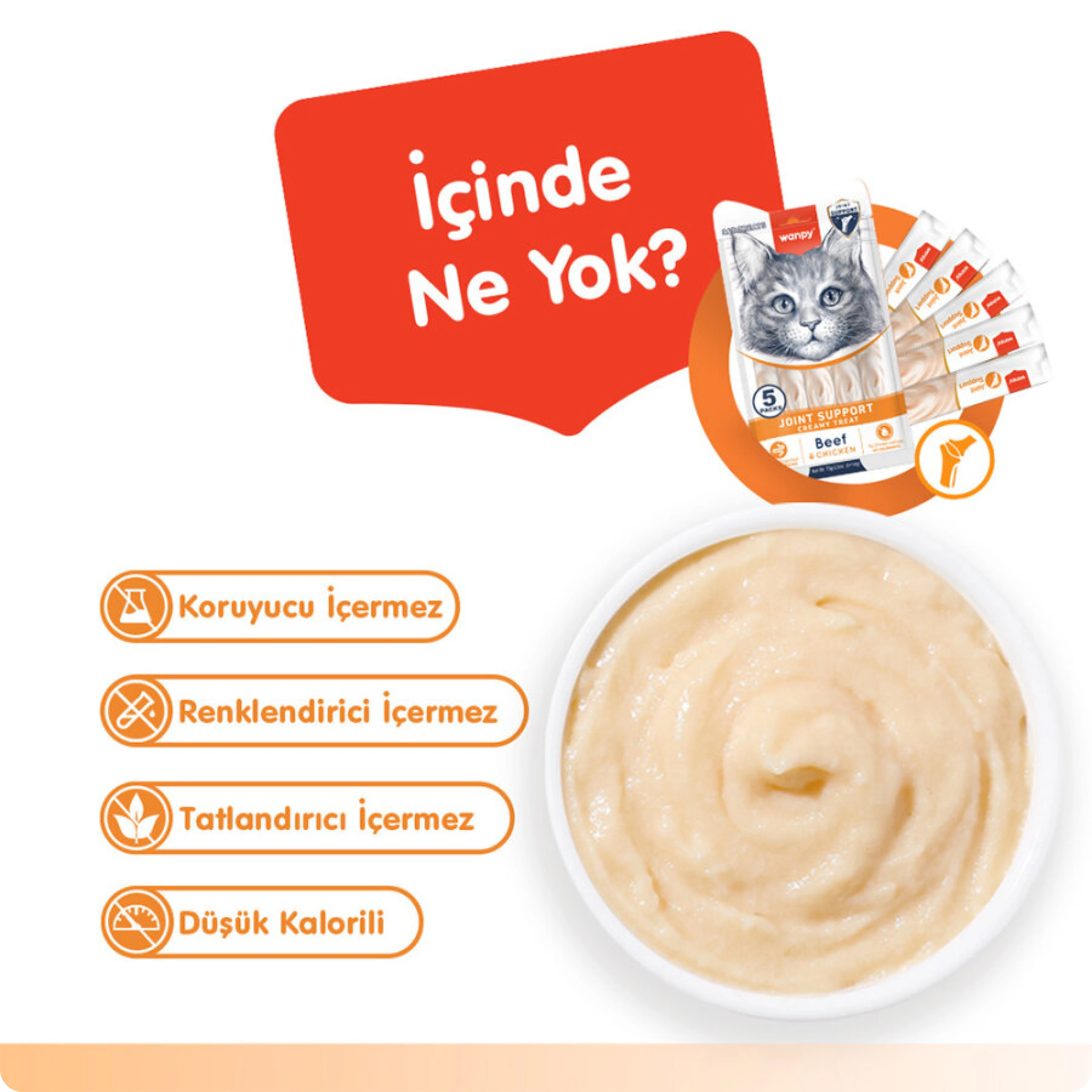 Wanpy Joint Support Sığır Etli ve Tavuklu Eklem Desteği Krema Kedi Ödül Maması 14 gr (5'li)