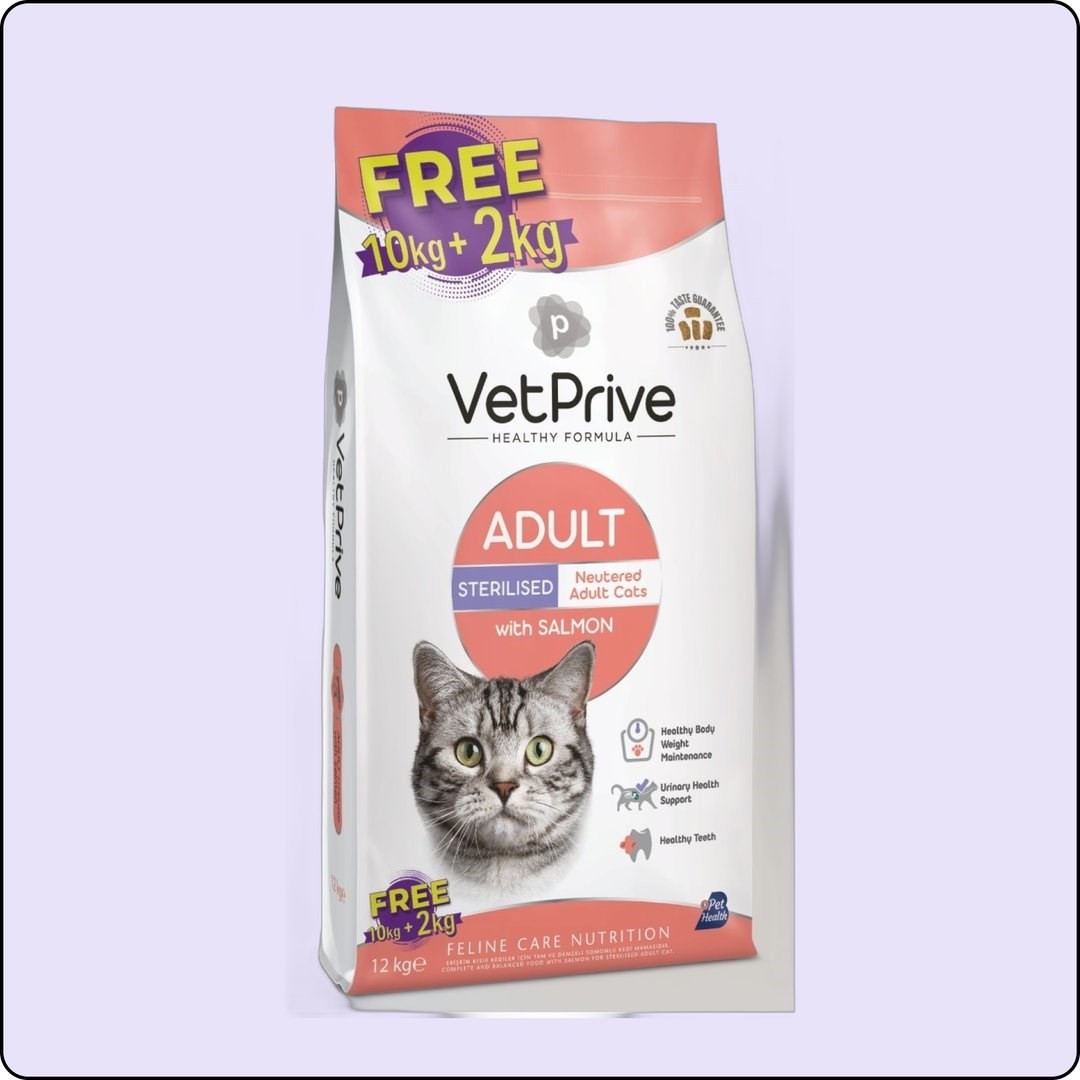 Vet Prive Sterilised Somonlu Kısırlaştırılmış Kedi Maması 10+2 kg 