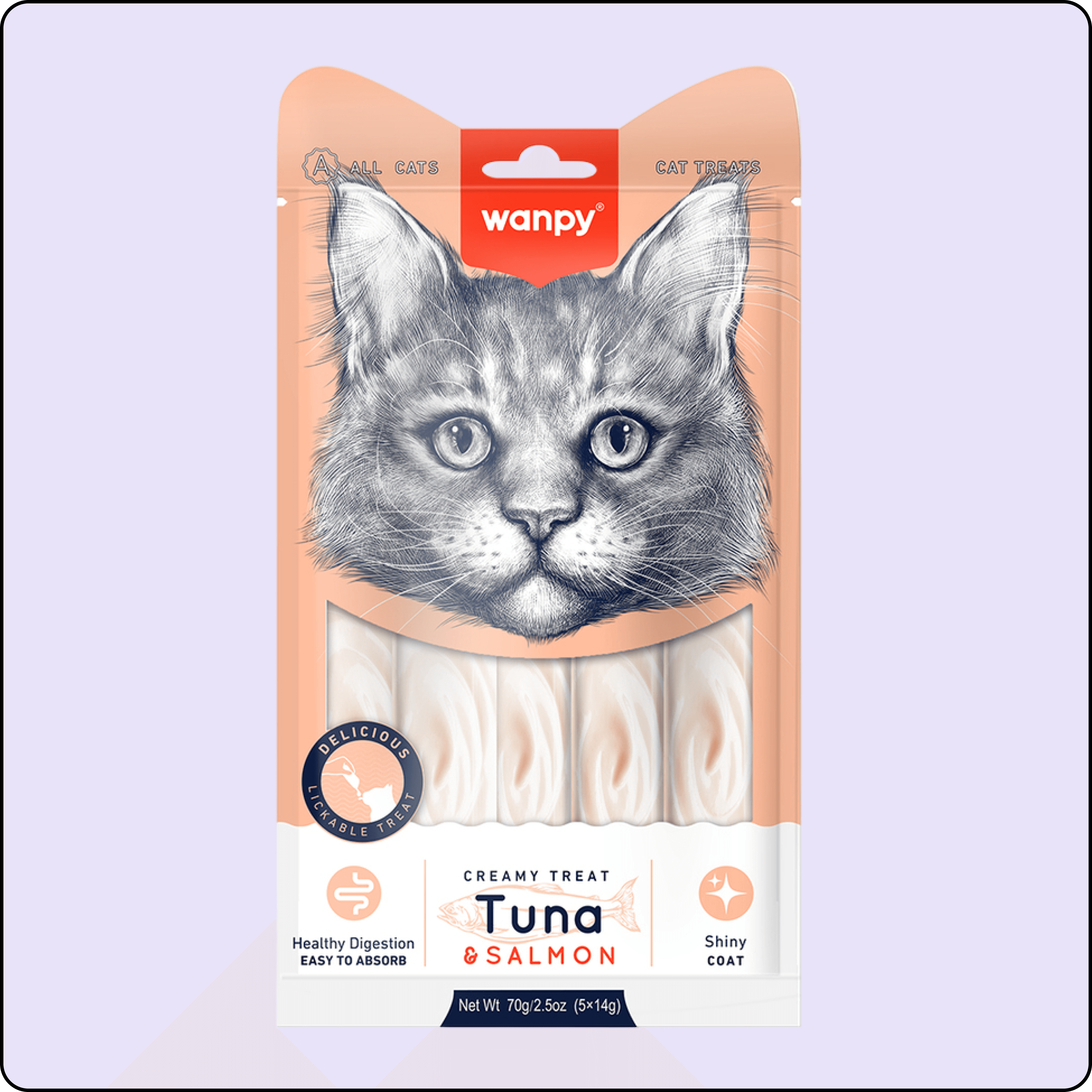 Wanpy Ton Balığı ve Somonlu Tüy Sağlığı Destekleyici Krema Kedi Ödül Maması 14 gr (5'li)