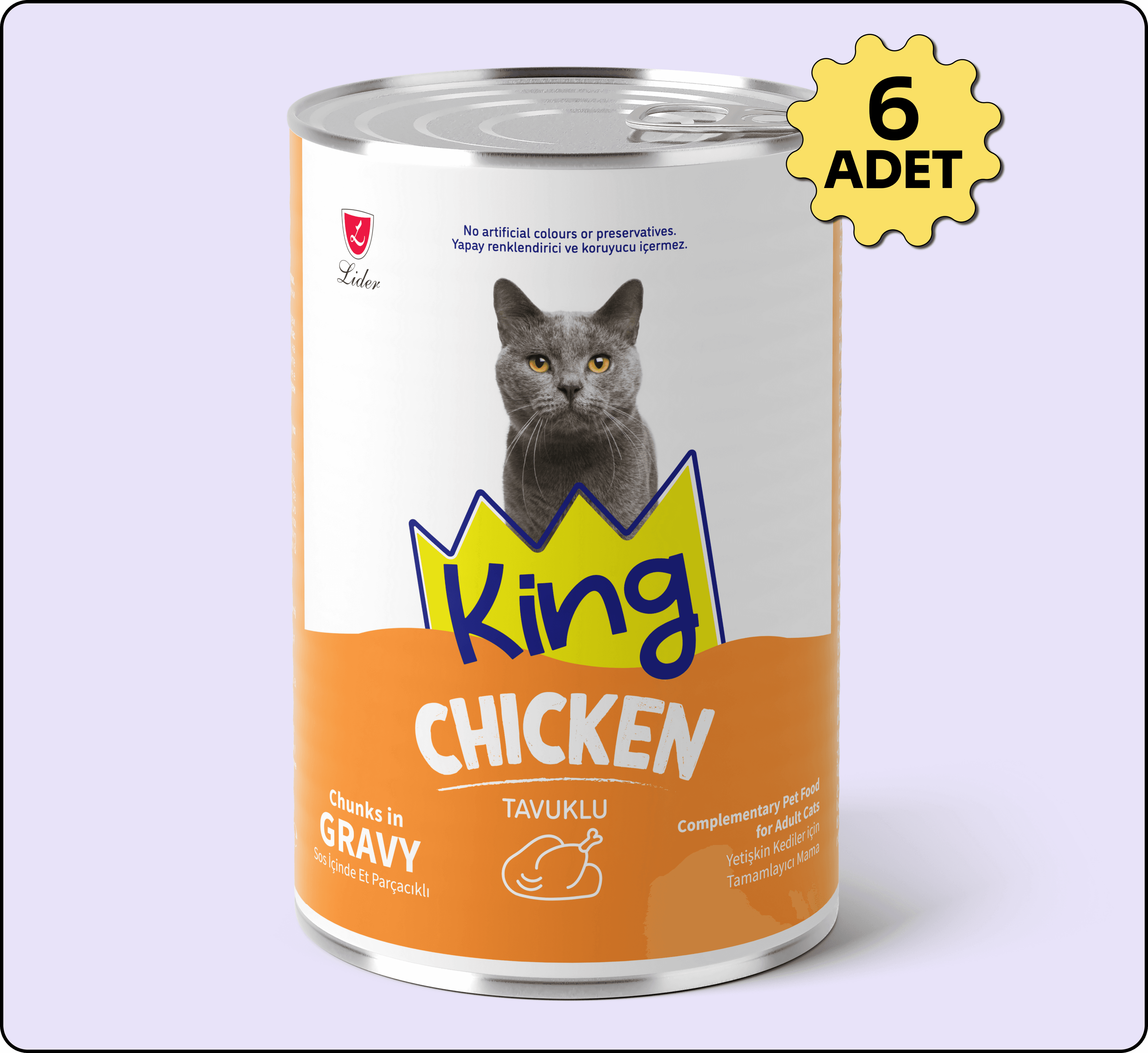 King Sos İçerisinde Et Parçacıklı Tavuklu Kedi Konservesi 400 gr 6 Adet