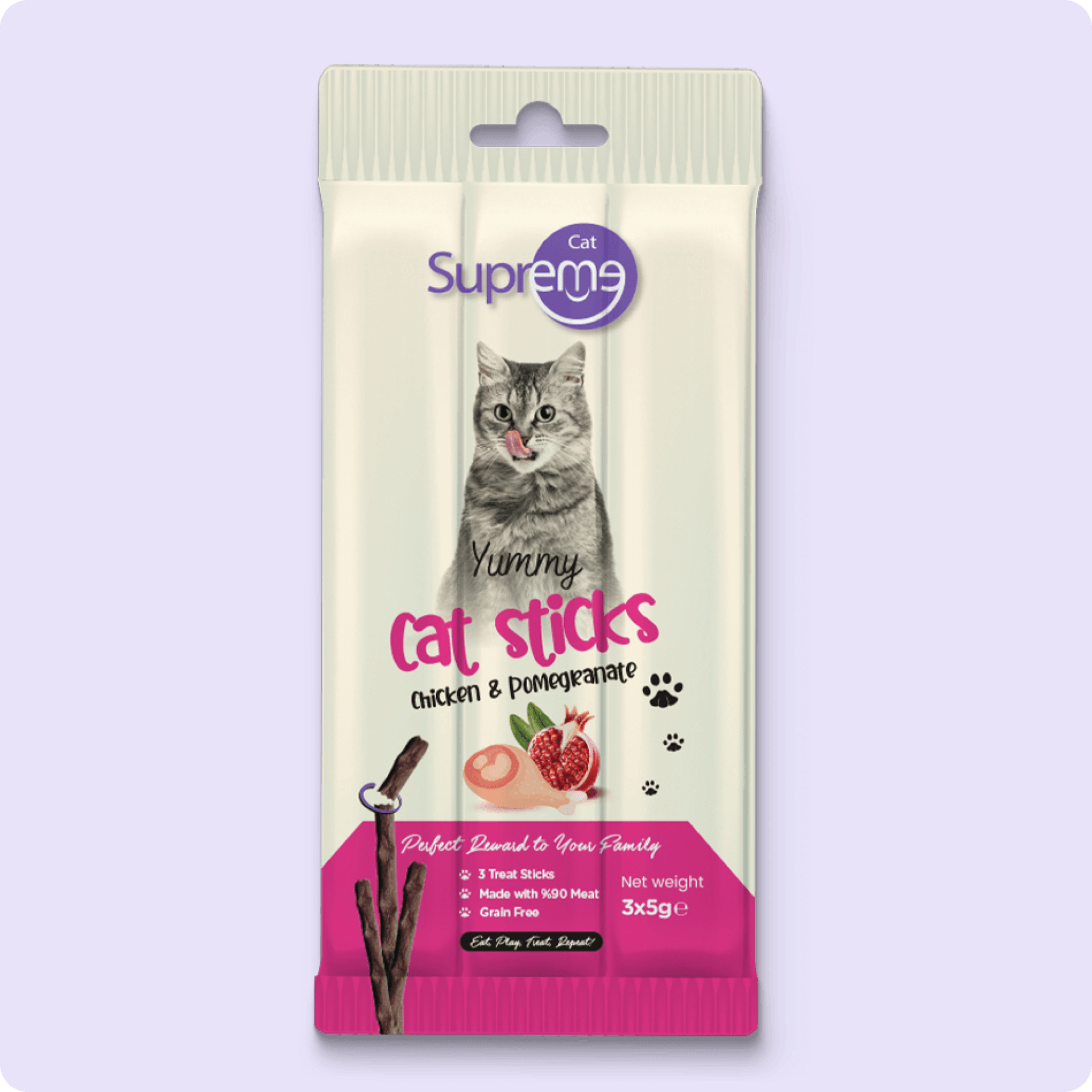 Supreme Cat Sticks Tavuklu ve Narlı Kedi Ödül Çubuğu 5 gr (3'lü)