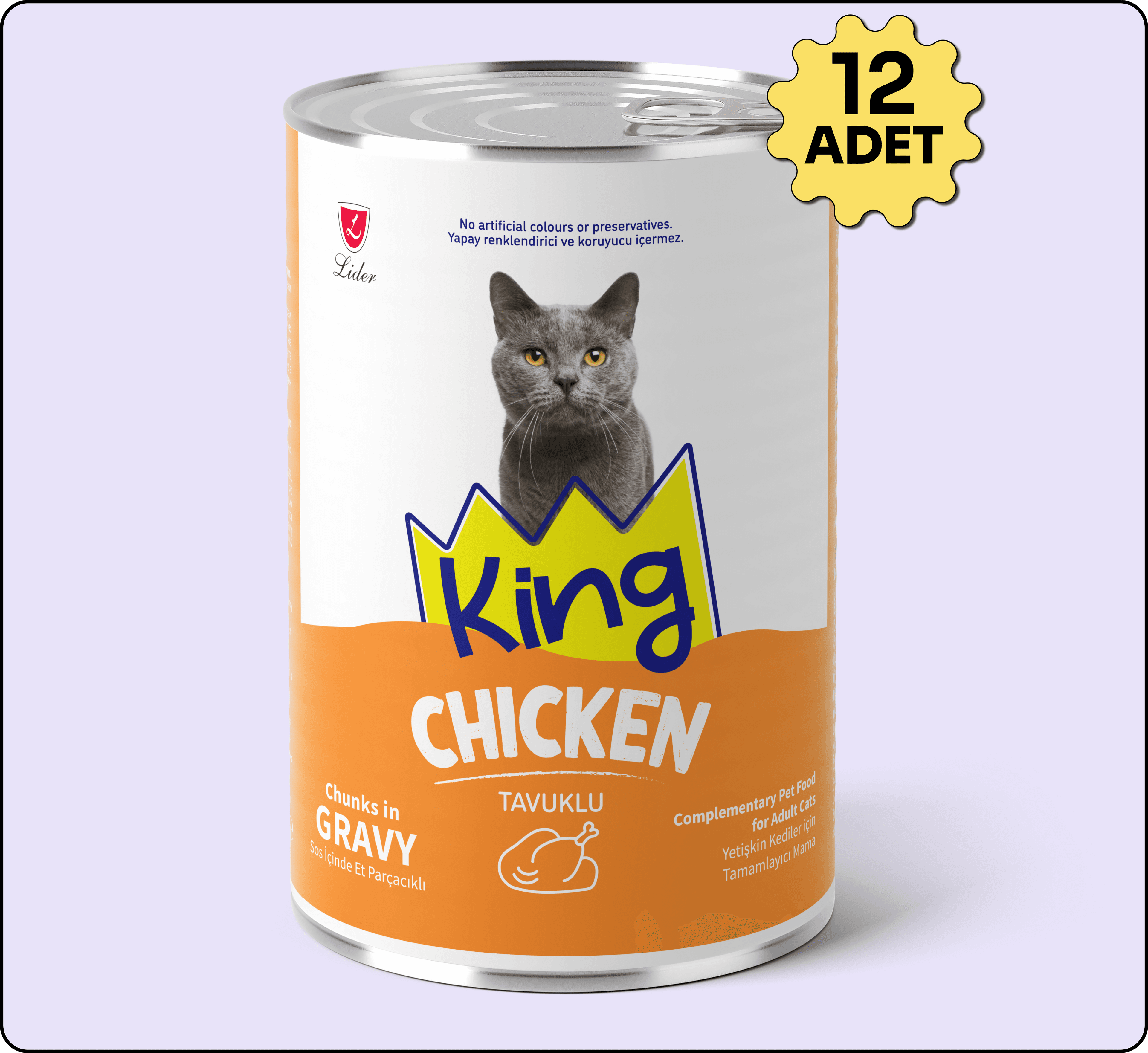 King Sos İçerisinde Et Parçacıklı Tavuklu Kedi Konservesi 400 gr 12 Adet