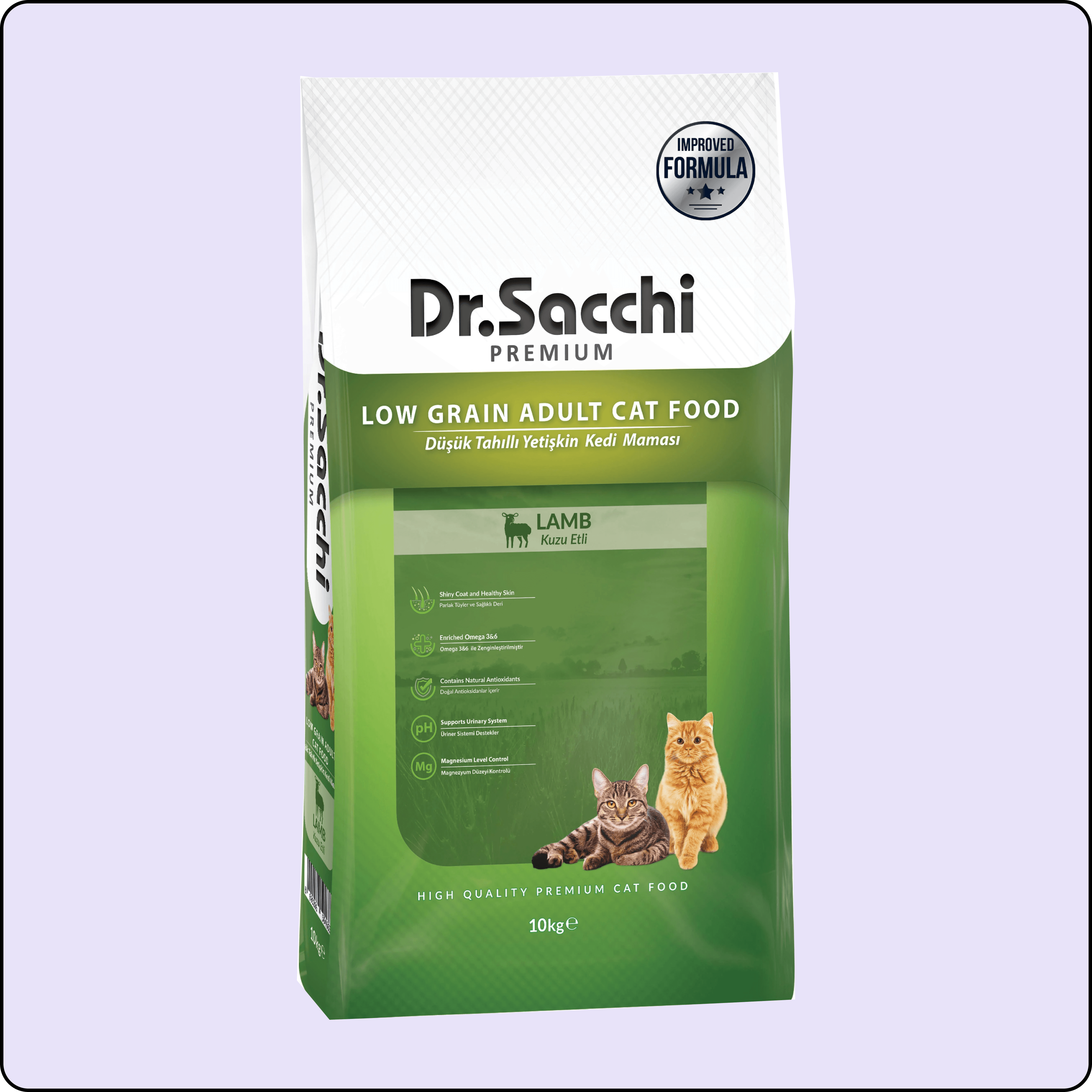Dr.Sacchi Düşük Tahıllı Kuzu Etli Yetişkin Kedi Maması 10 kg