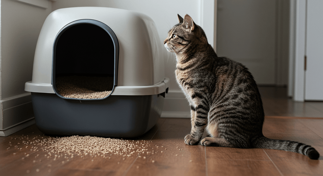 Evde hijyenik kedi kumuyla tuvaletini yapan evcil kedi