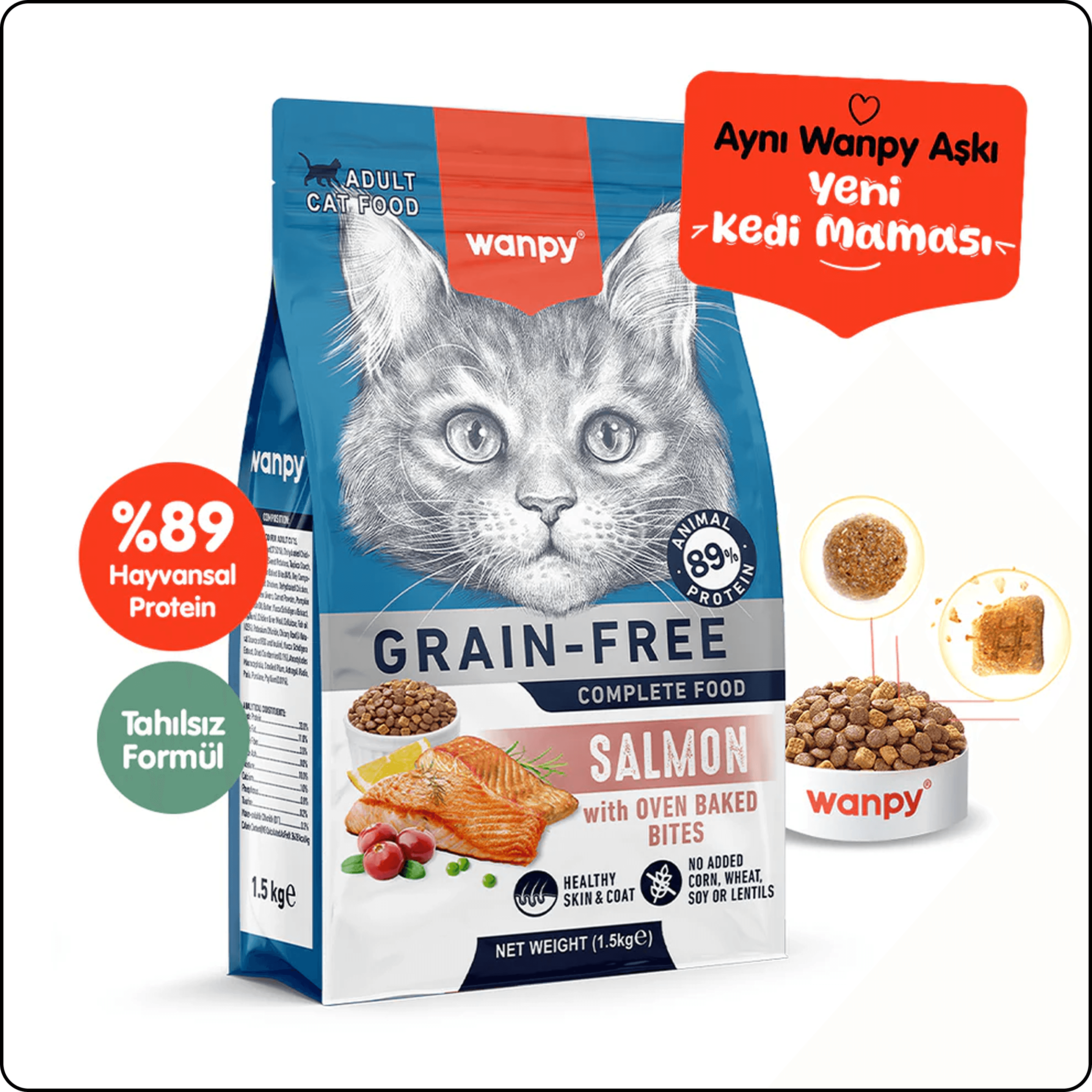Wanpy Somonlu Tahılsız Yetişkin Kedi Maması 1.5 kg