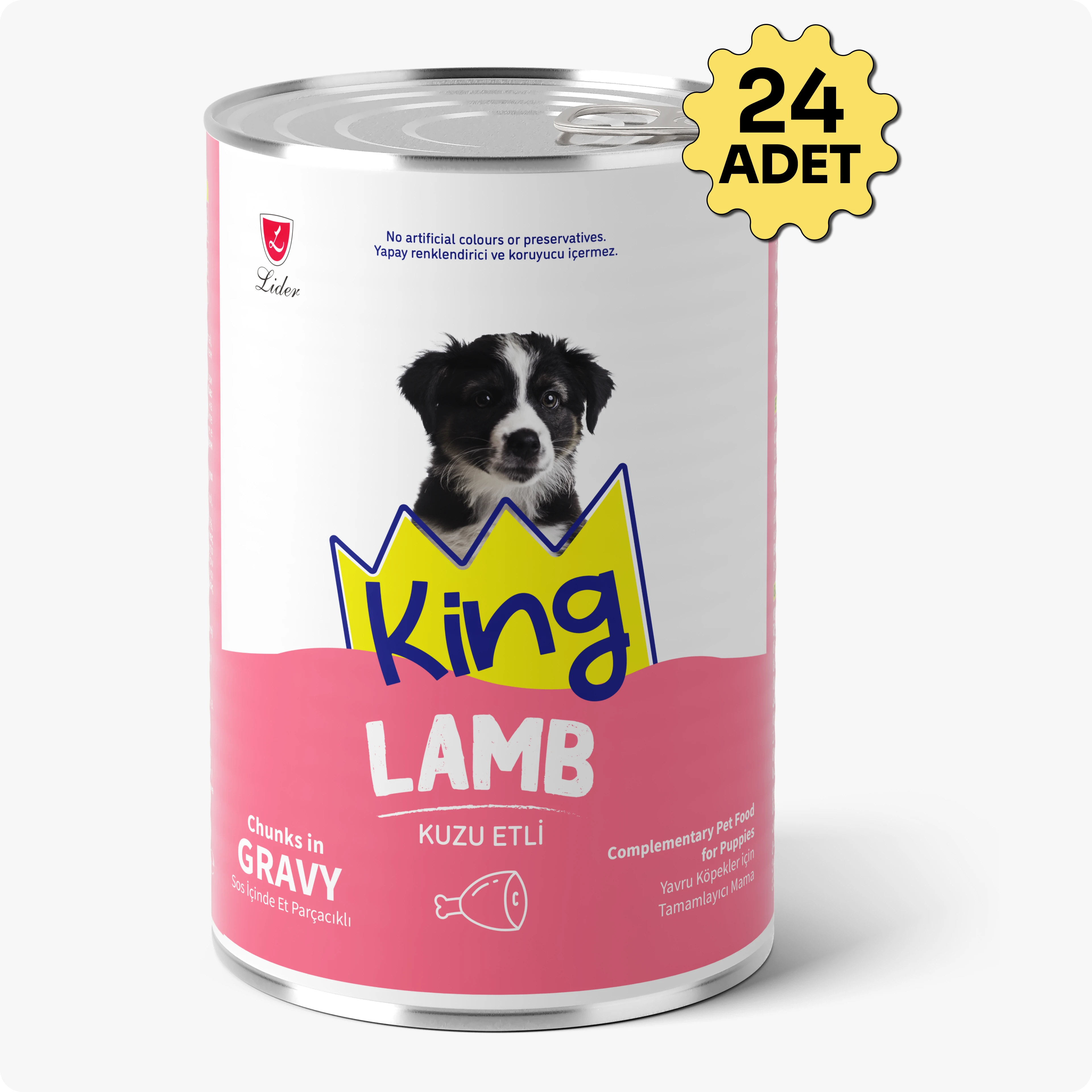 King Sos İçerisinde Et Parçacıklı Kuzu Etli Yavru Köpek Konservesi 400 gr 24'lü