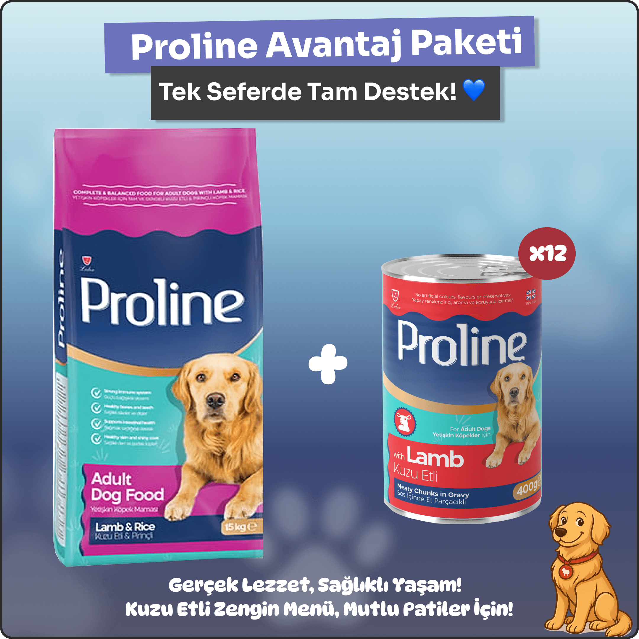 Proline Kuzu Etli Köpek Maması 15 kg + 12 Adet Konserve – Lezzetli ve Ekonomik Paket!