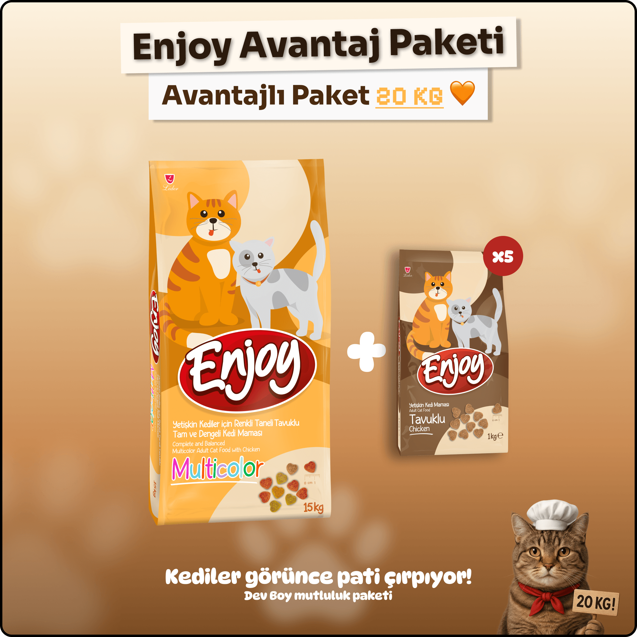 Enjoy Multicolor Tavuk Etli Yetişkin Kedi Maması 20 kg – Ekonomik Büyük Paket