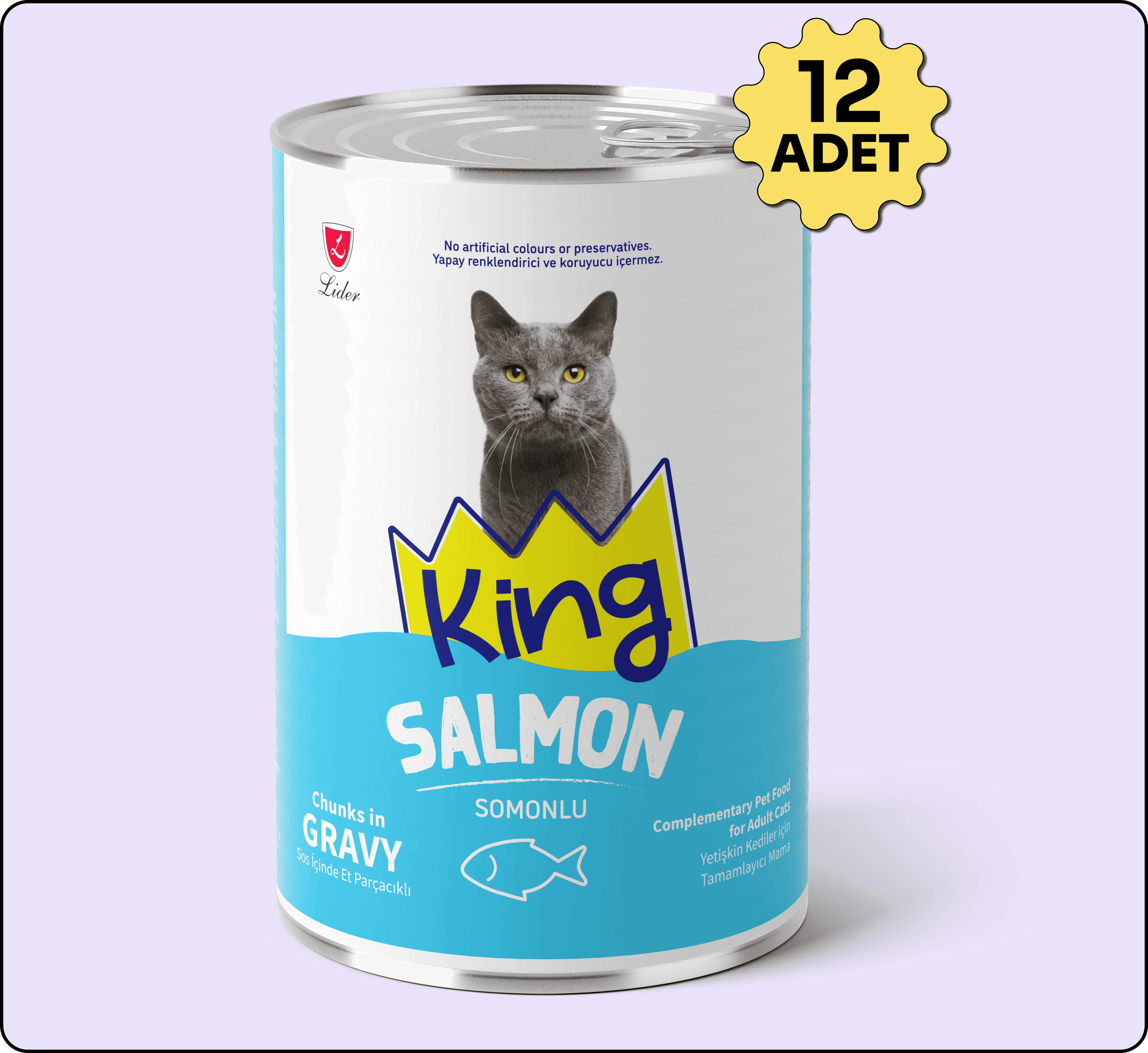 King Sos İçerisinde Et Parçacıklı Somonlu Kedi Konservesi 400 gr 12 Adet