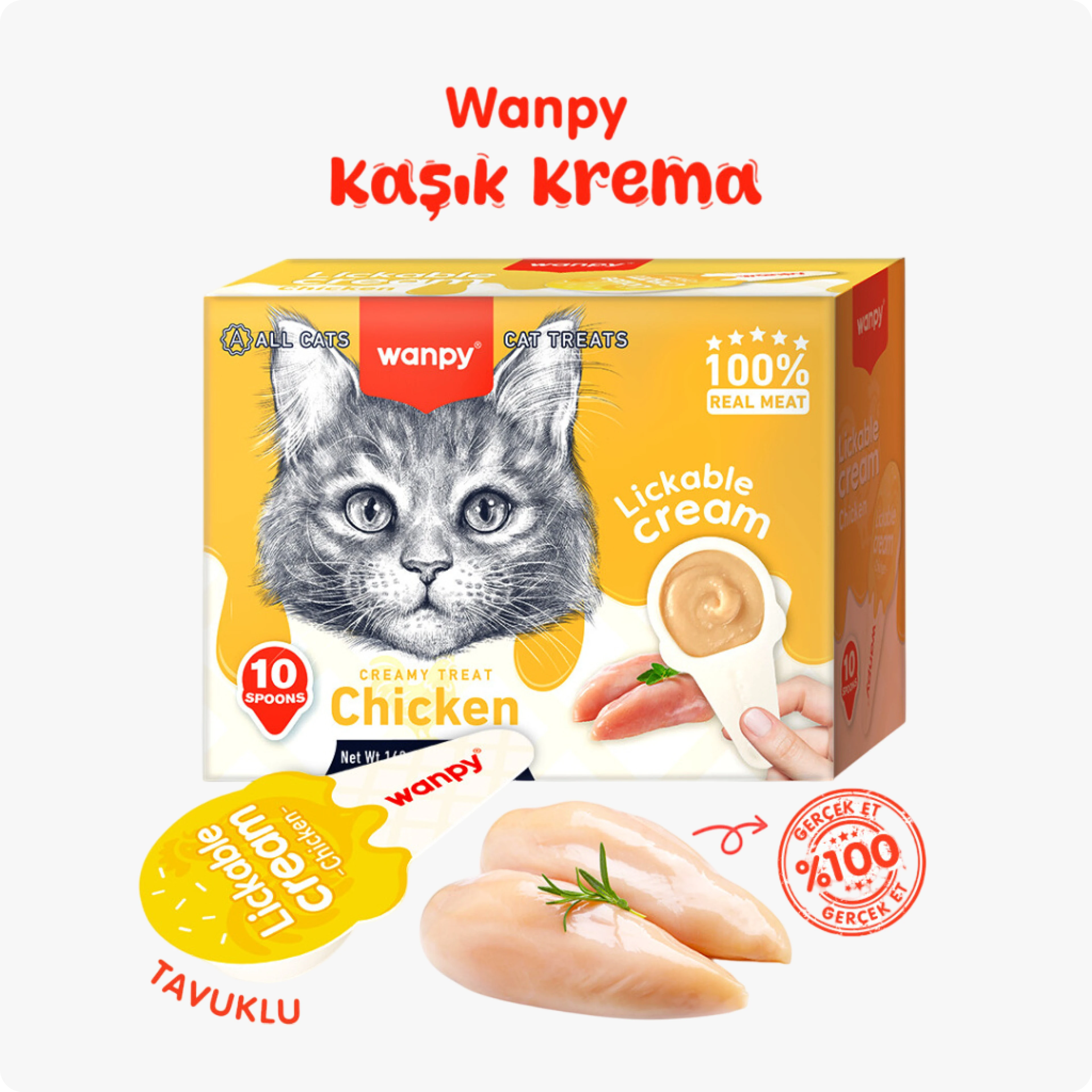 Wanpy Tavuklu Kaşık Krema Kedi Ödül Maması 16 gr 10'lu