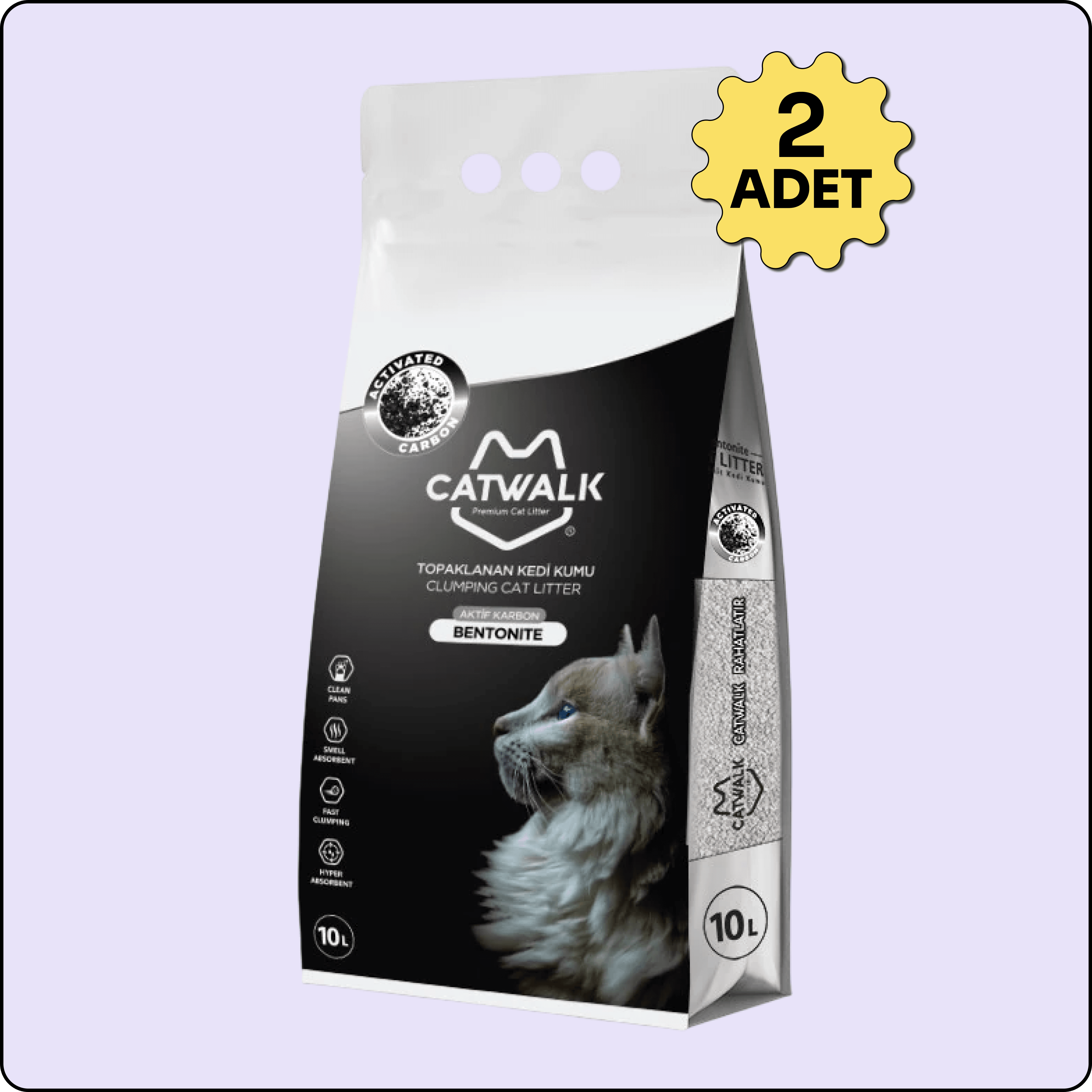 Catwalk Aktif Karbon Bentonit Topaklanan Kedi Kumu 10 lt 2 Adet