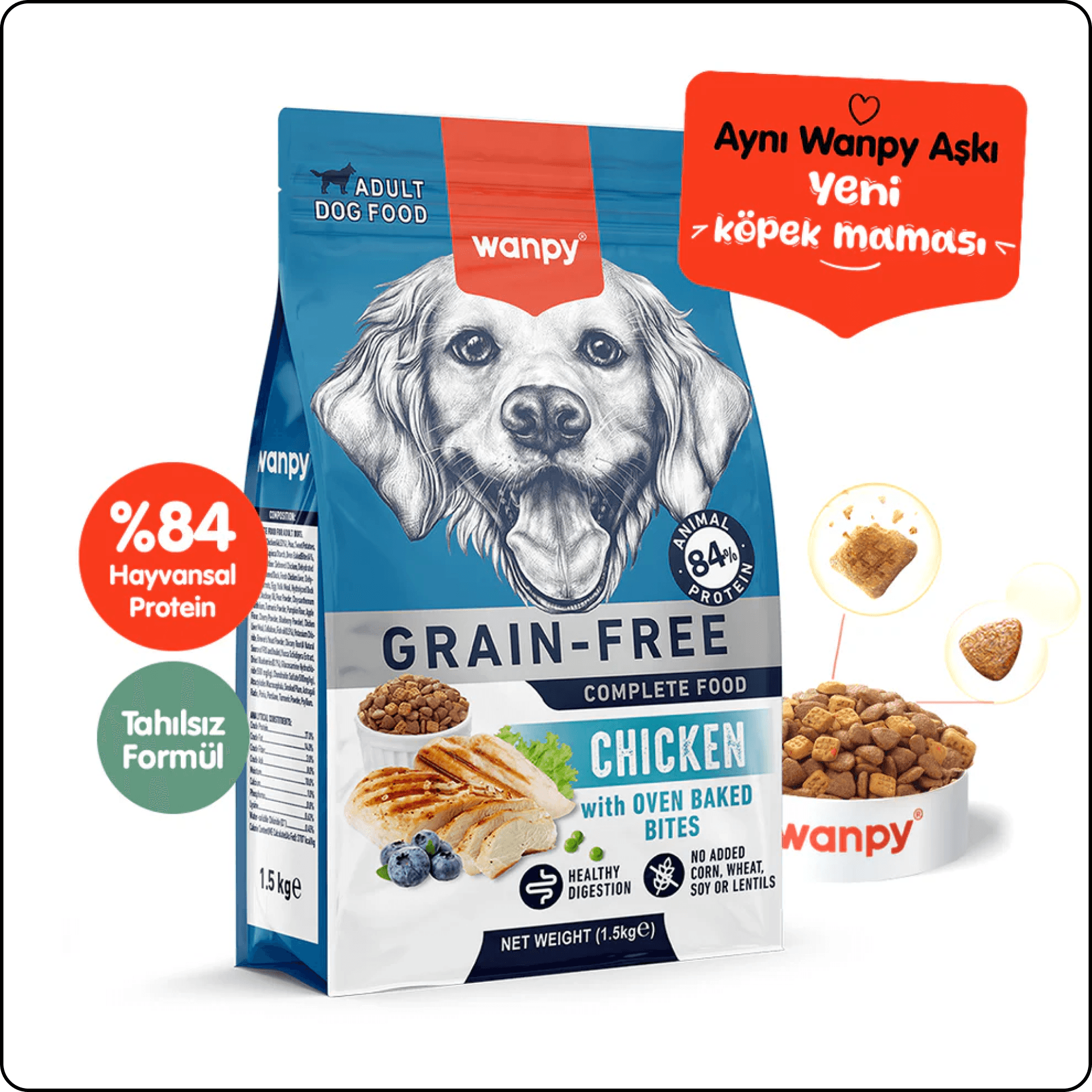 Wanpy Tavuklu Tahılsız Yetişkin Köpek Maması 1.5 kg