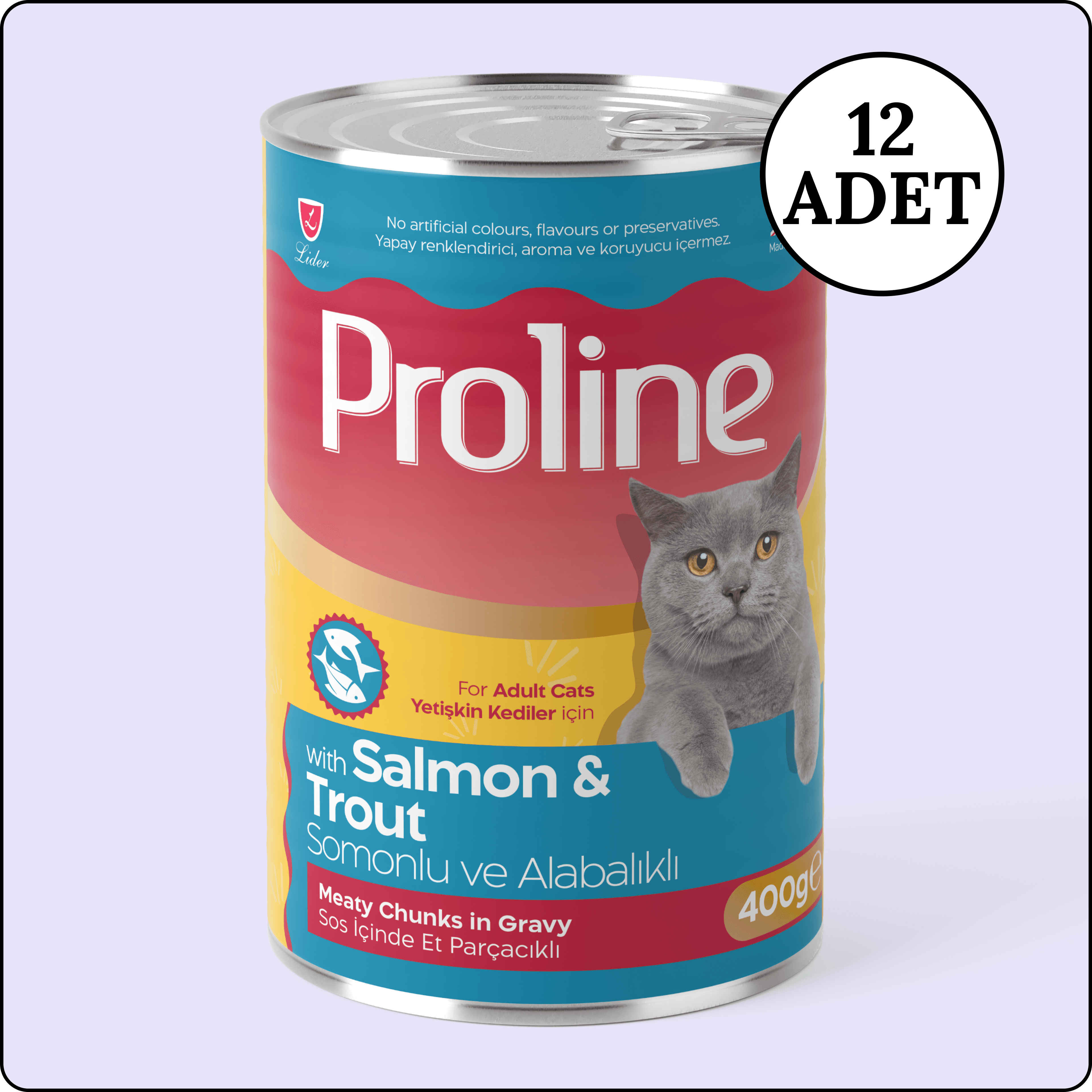 Proline Somonlu ve Alabalıklı Sos İçinde Gravy Yetişkin Kedi Konservesi 400 gr 12 Adet
