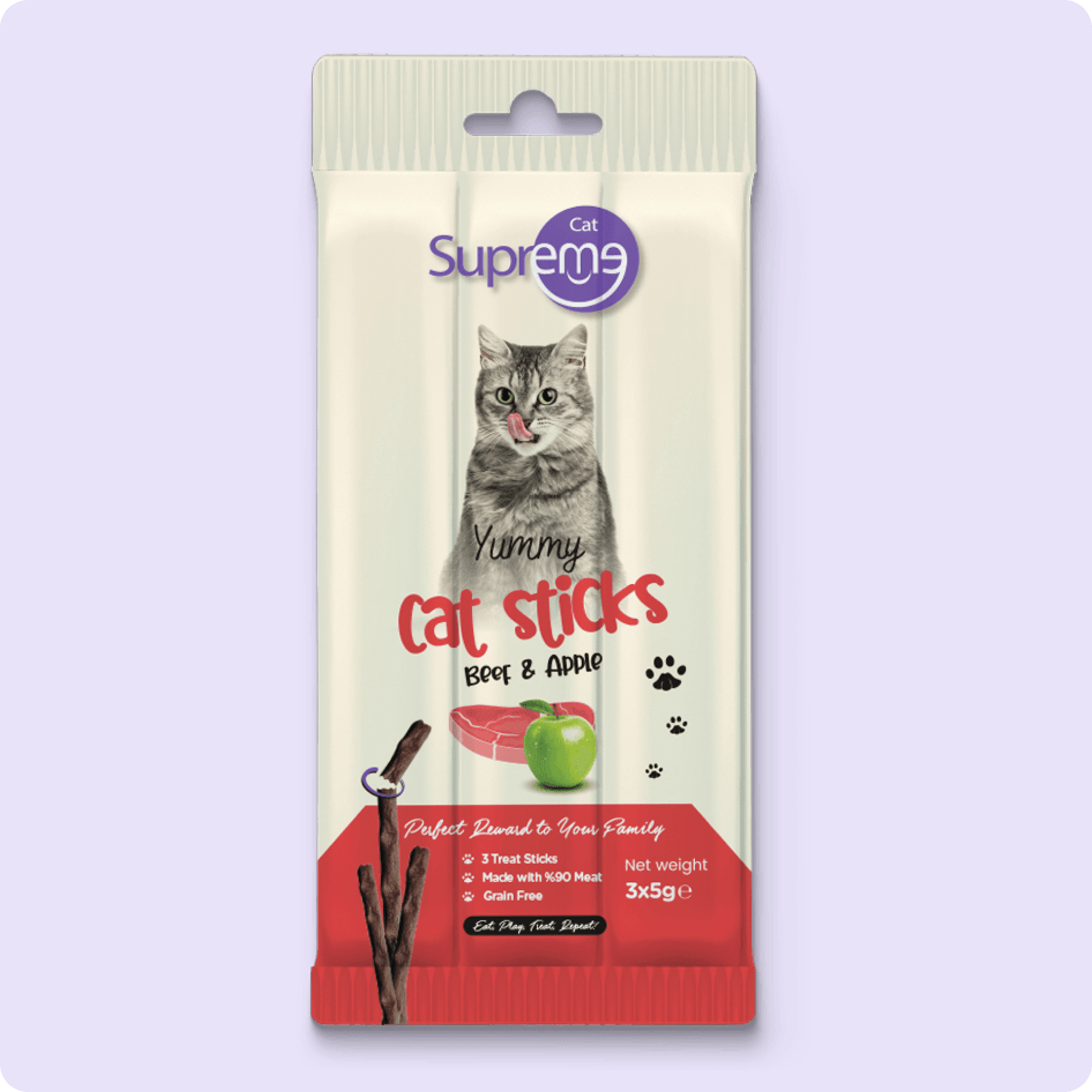 Supreme Cat Sticks Sığır Etli ve Elmalı Kedi Ödül Çubuğu 5 gr (3'lü)