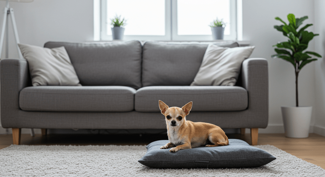 Chihuahua, Fransız Bulldog, Pug, Cavalier King Charles Spaniel veya Pekinez gibi küçük ve az bakım gerektiren bir köpek, temiz ve düzenli bir evde dinleniyor.