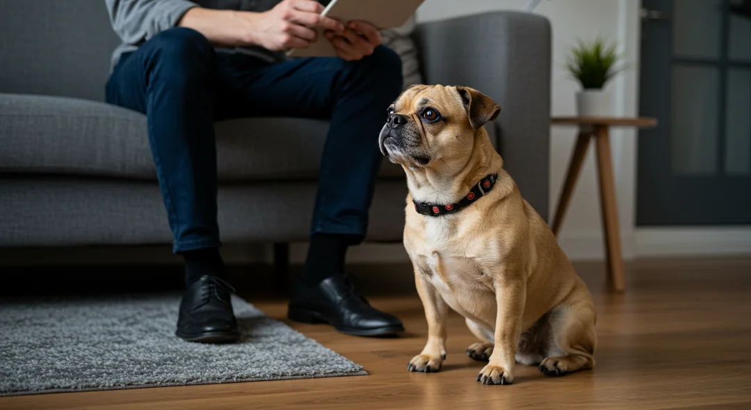 Yoğun hayat temposuna sahip bir kişinin yanında dinlenen sevgi dolu ve az bakım gerektiren bir köpek, sadık bir dostluğu simgeliyor