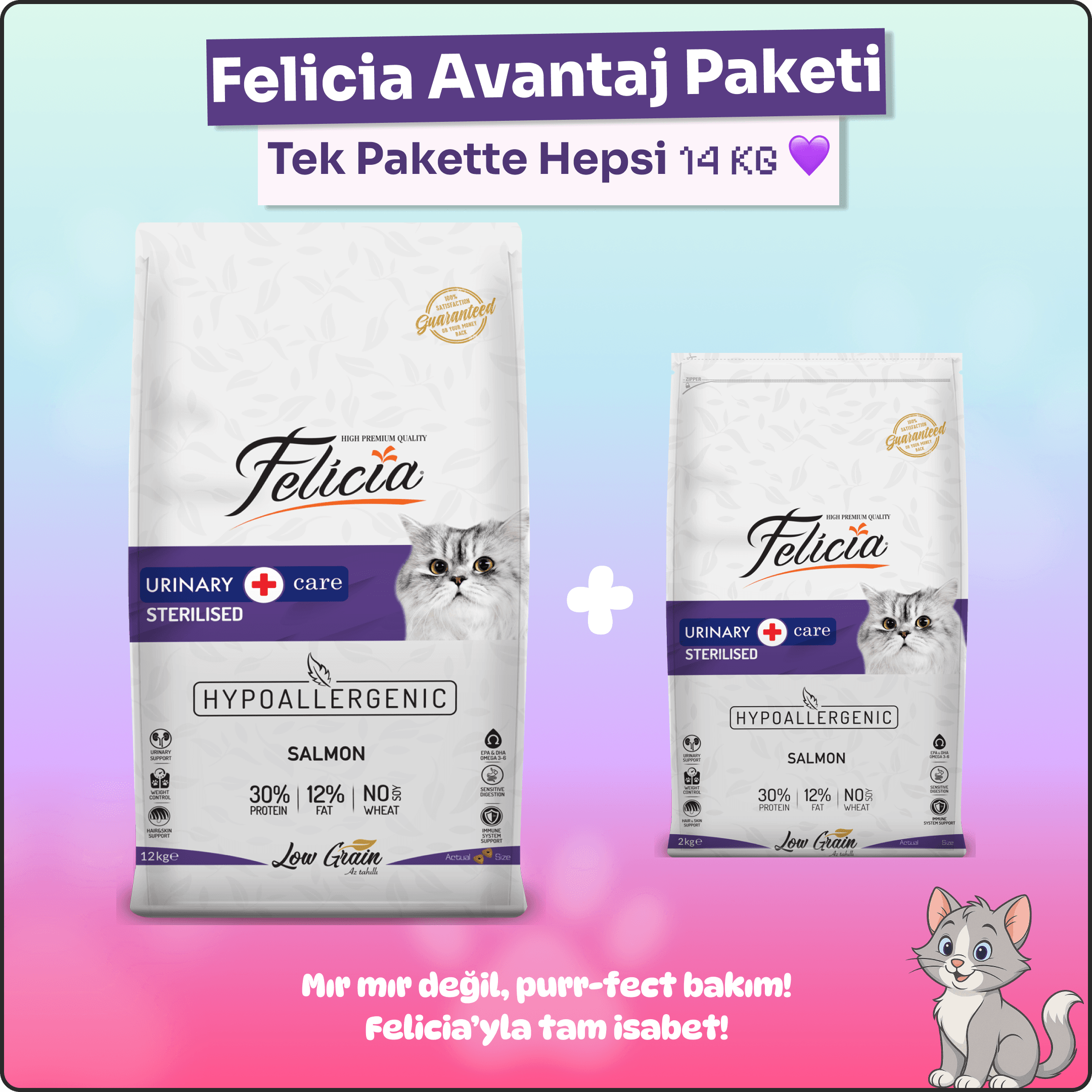 Felicia Kısır Somon Yetişkin Kedi Maması 14 kg - Tek Pakette Süper Avantaj!