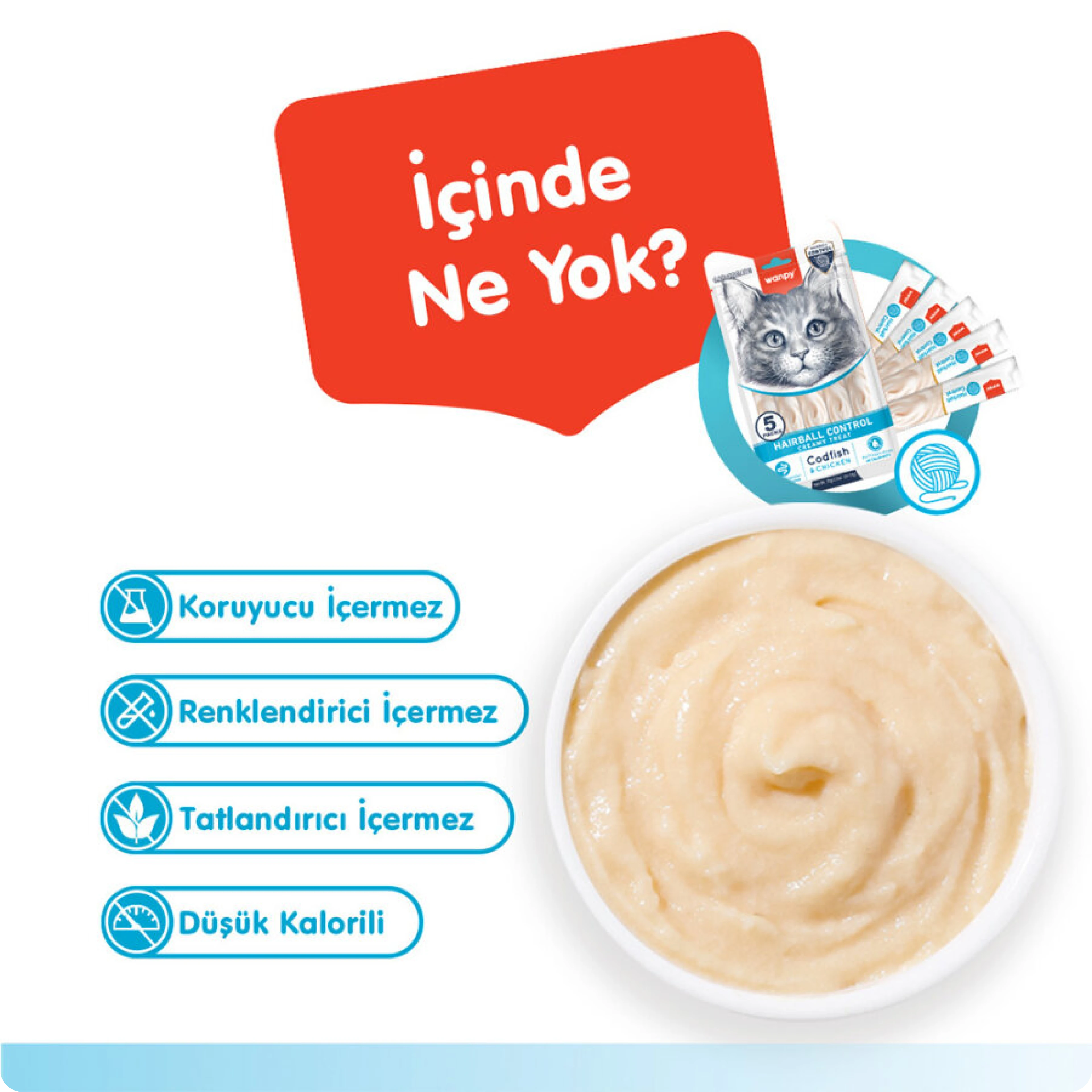 Wanpy Hairball Control Morinalı ve Tavuklu Tüy Yumağı Önleyici Krema Kedi Ödül Maması 14 gr (5'li)