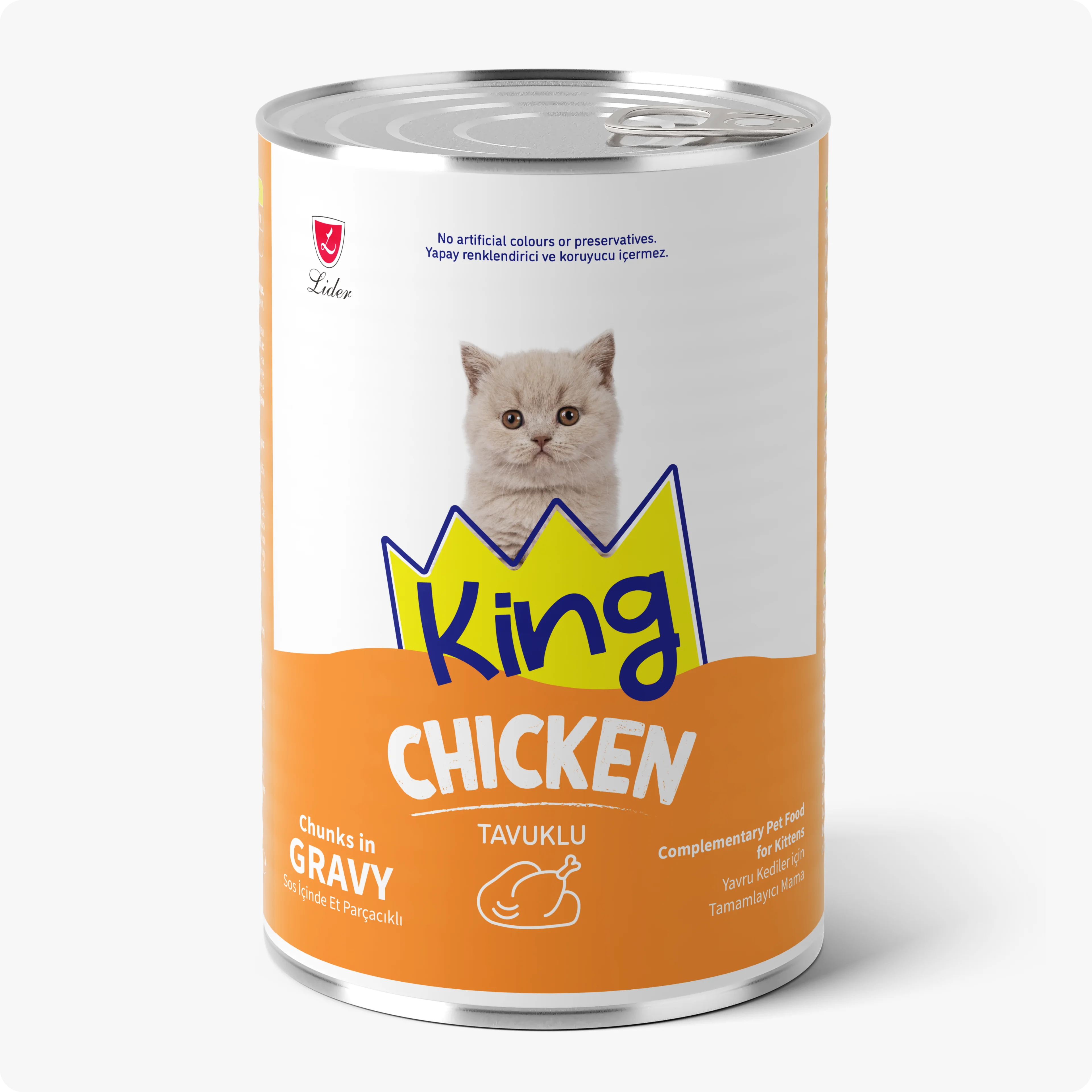 King Sos İçerisinde Et Parçacıklı Tavuklu Yavru Kedi Konservesi 400 gr