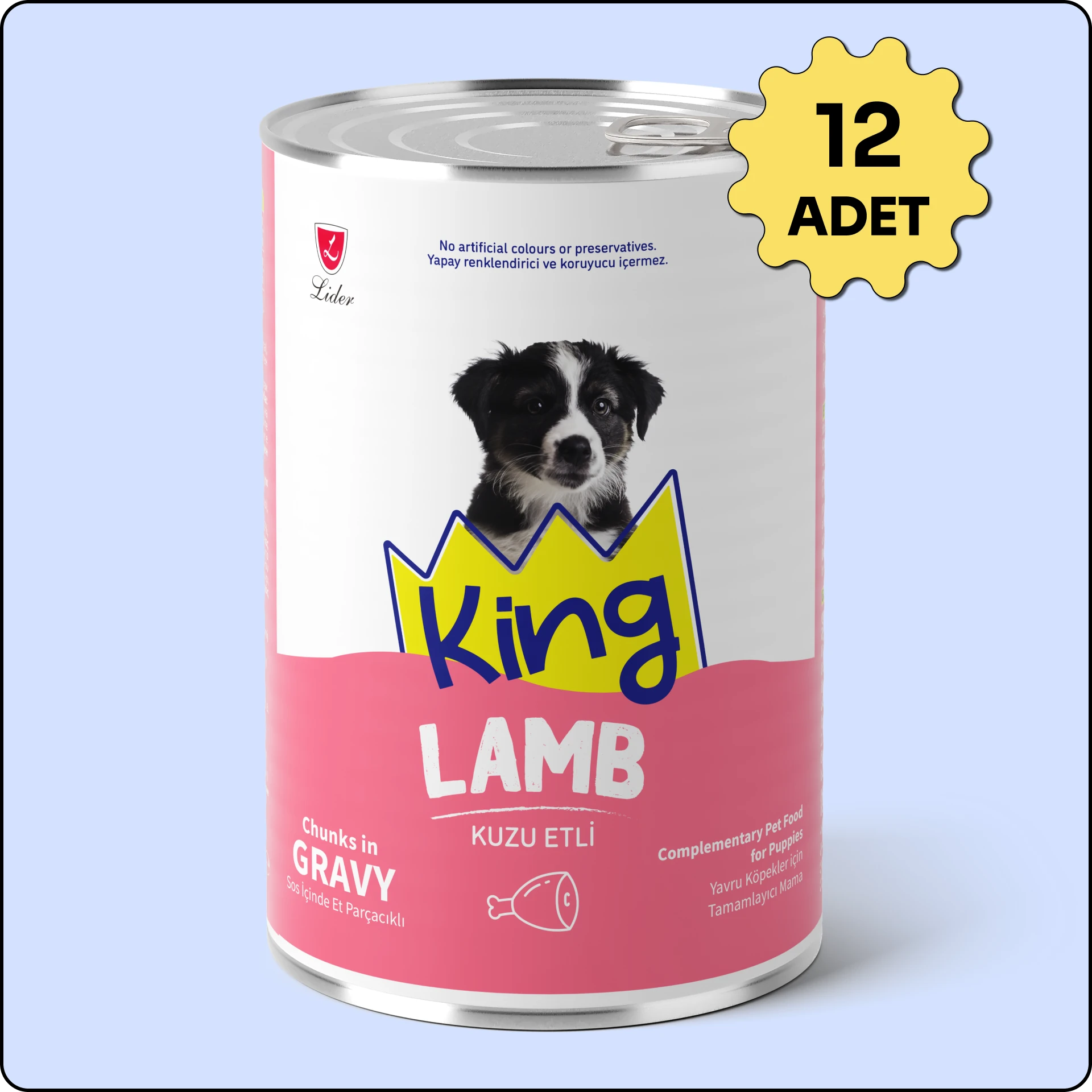 King Sos İçerisinde Et Parçacıklı Kuzu Etli Yavru Köpek Konservesi 400 gr 12 Adet