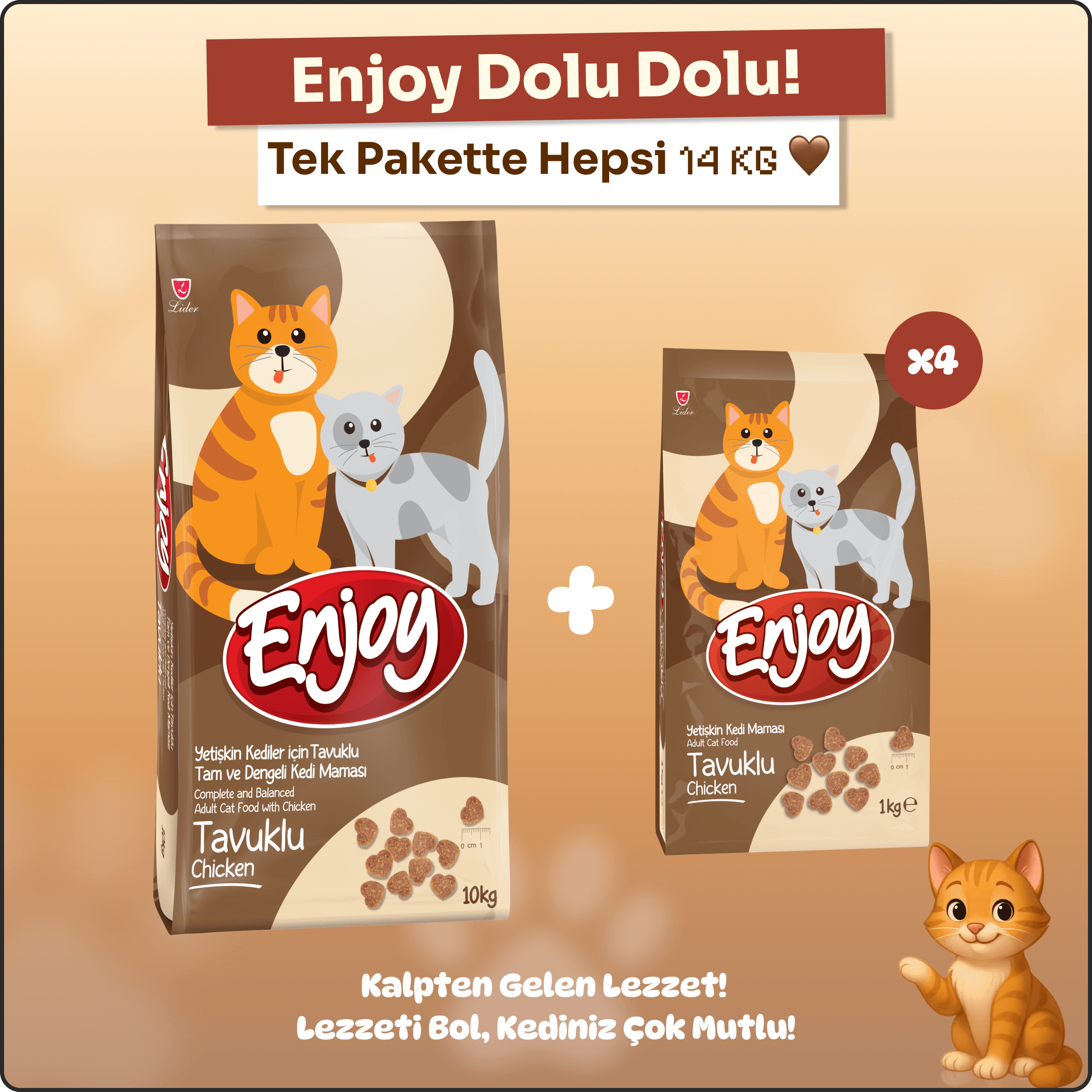 Enjoy Tavuklu Kedi Maması 14 kg – Lezzet Dolu Dev Paket