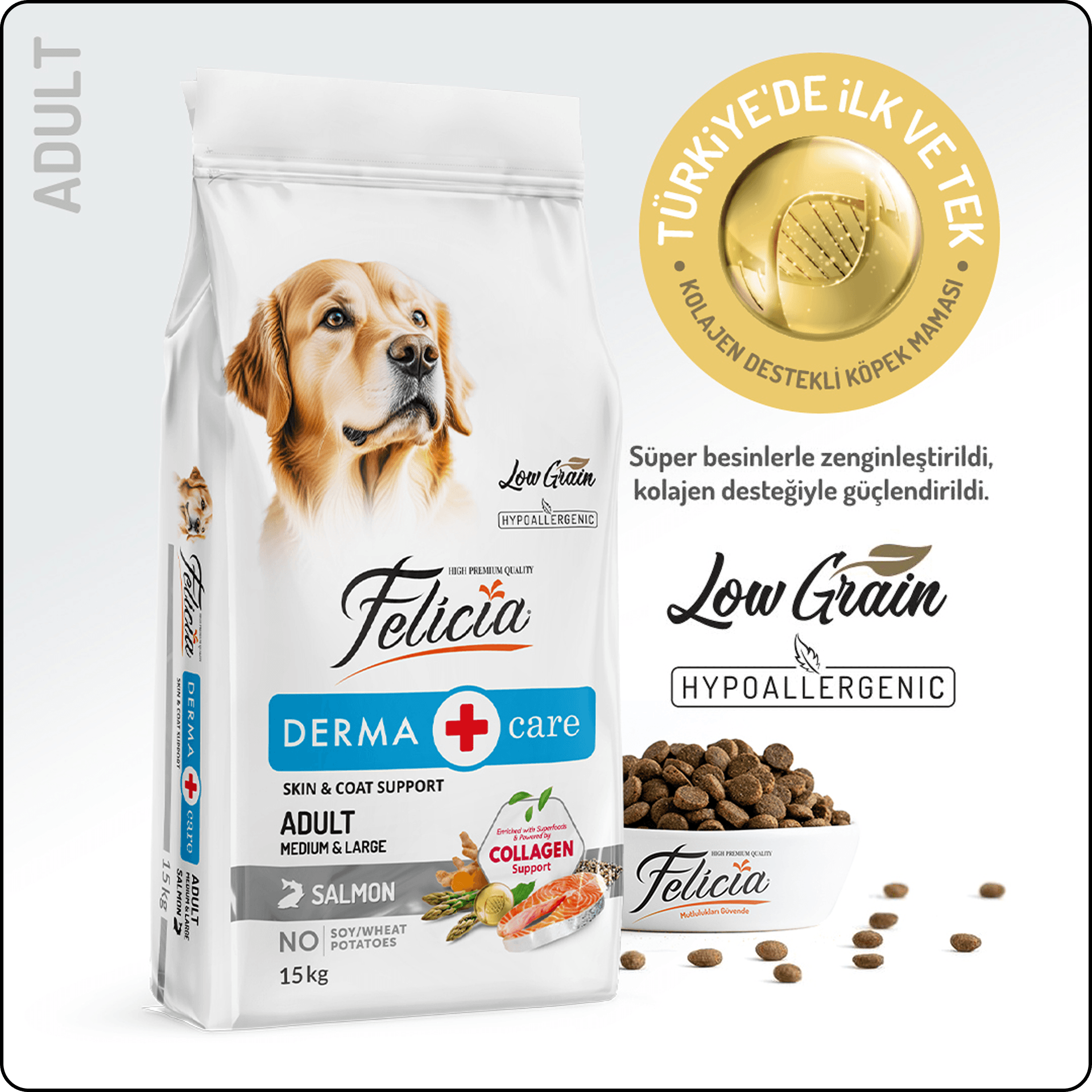 Felicia Hypo-Allergenic Somonlu Düşük Tahıllı Medium&Large Yetişkin Köpek Maması 15 kg
