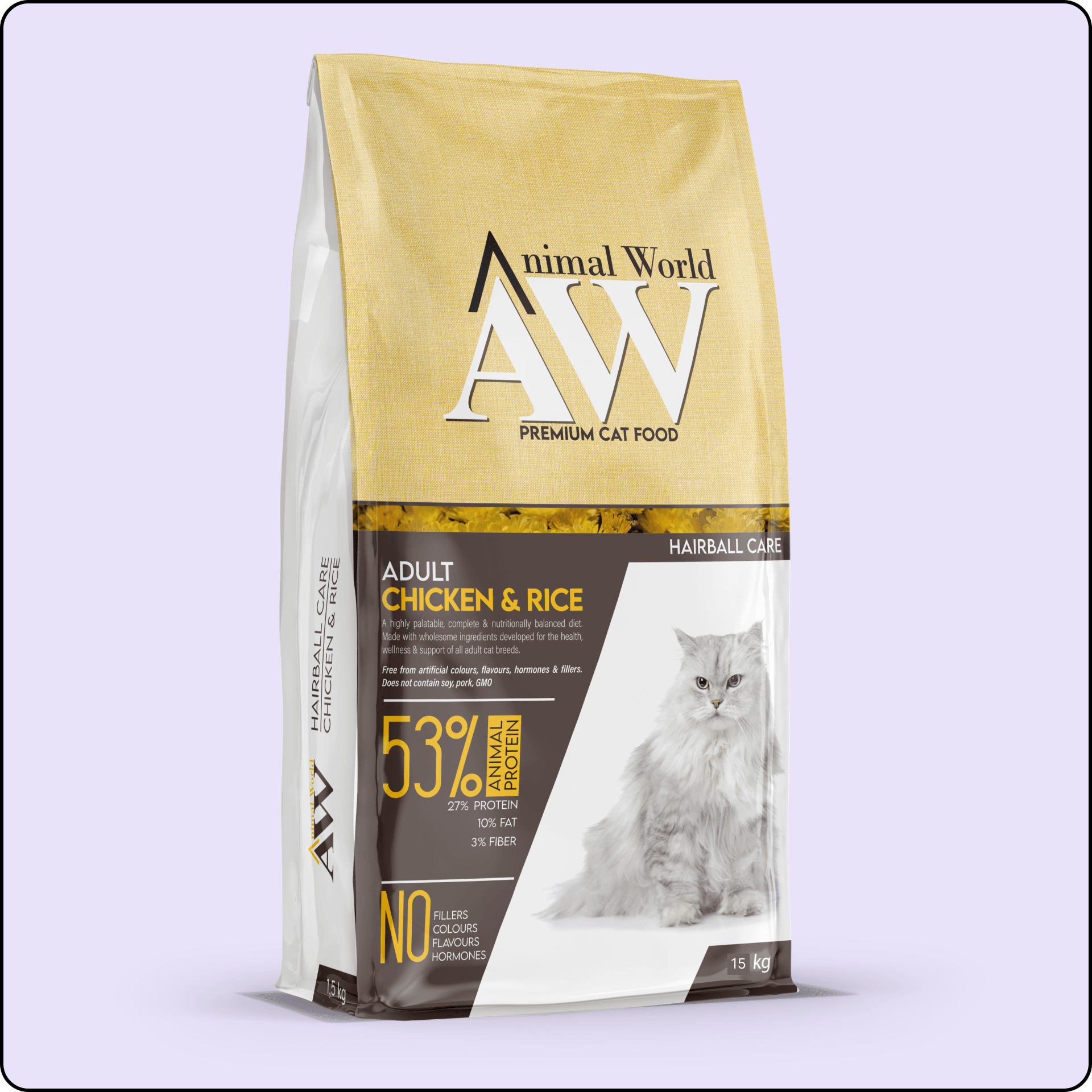 Animal World Hairball Care Tavuklu ve Pirinçli Yetişkin Kedi Maması 15 kg